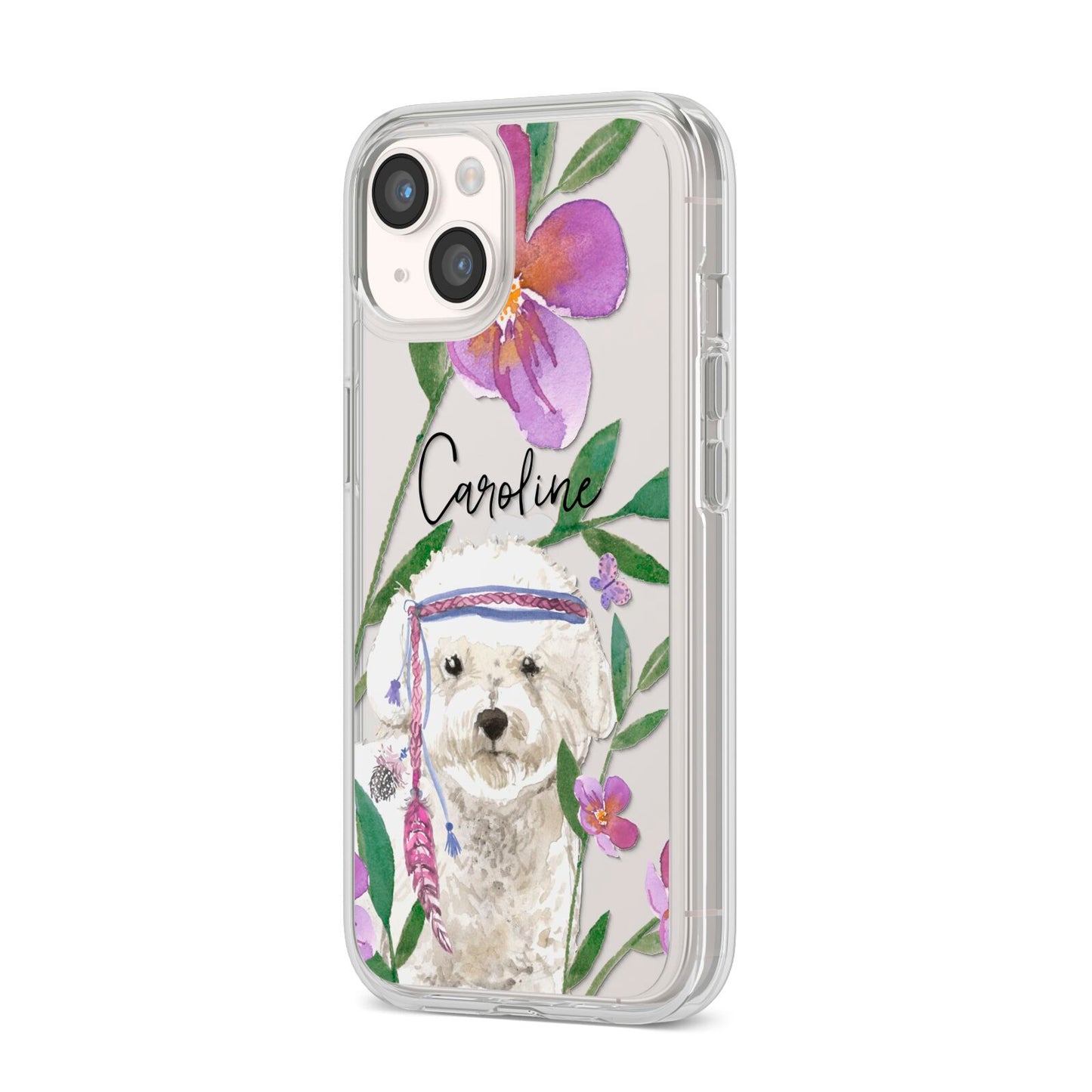 Personalised Bichon Frise iPhone 14 Clear Tough Case Starlight Angled Image