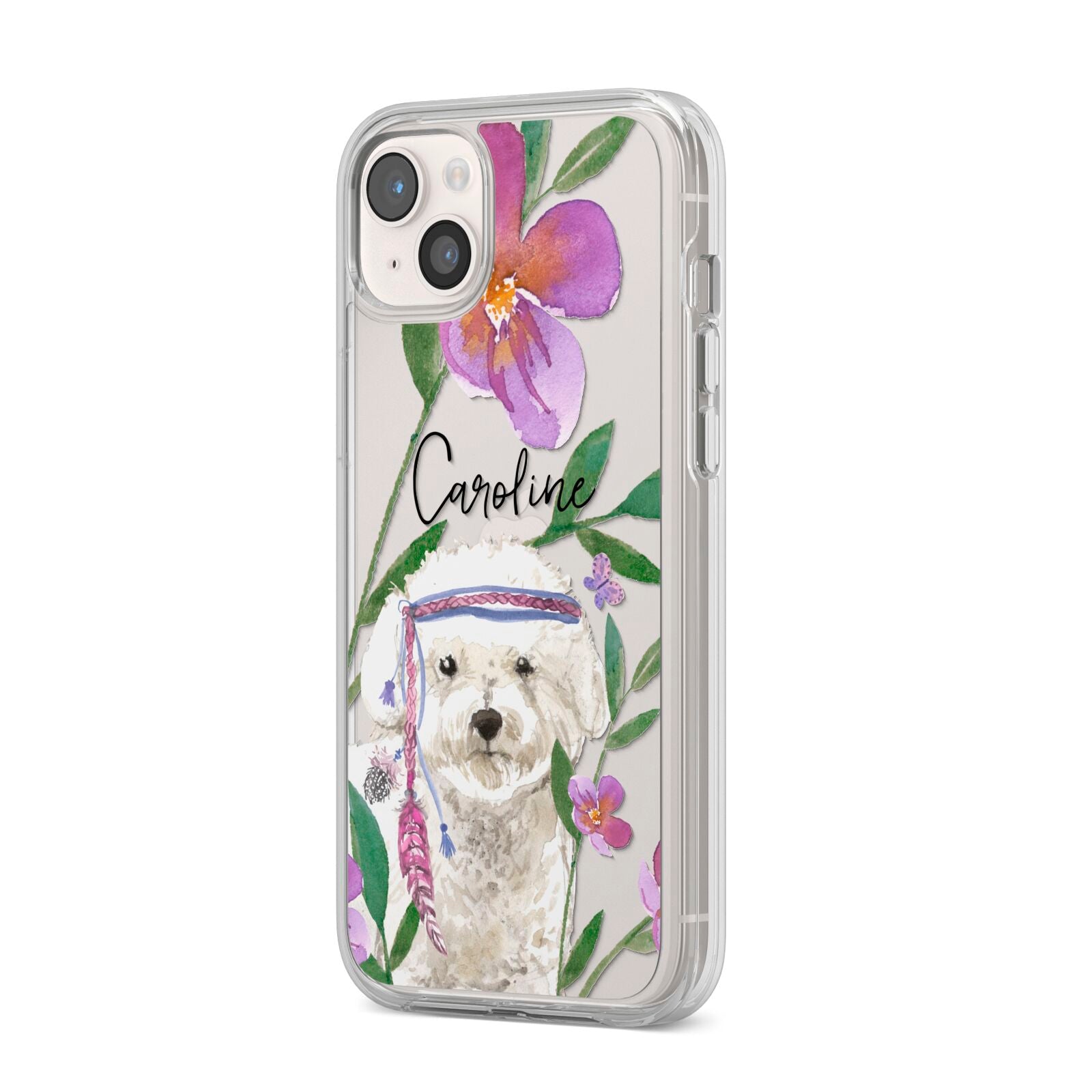 Personalised Bichon Frise iPhone 14 Plus Clear Tough Case Starlight Angled Image
