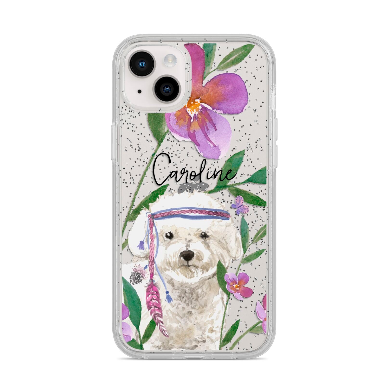 Personalised Bichon Frise iPhone 14 Plus Glitter Tough Case Starlight