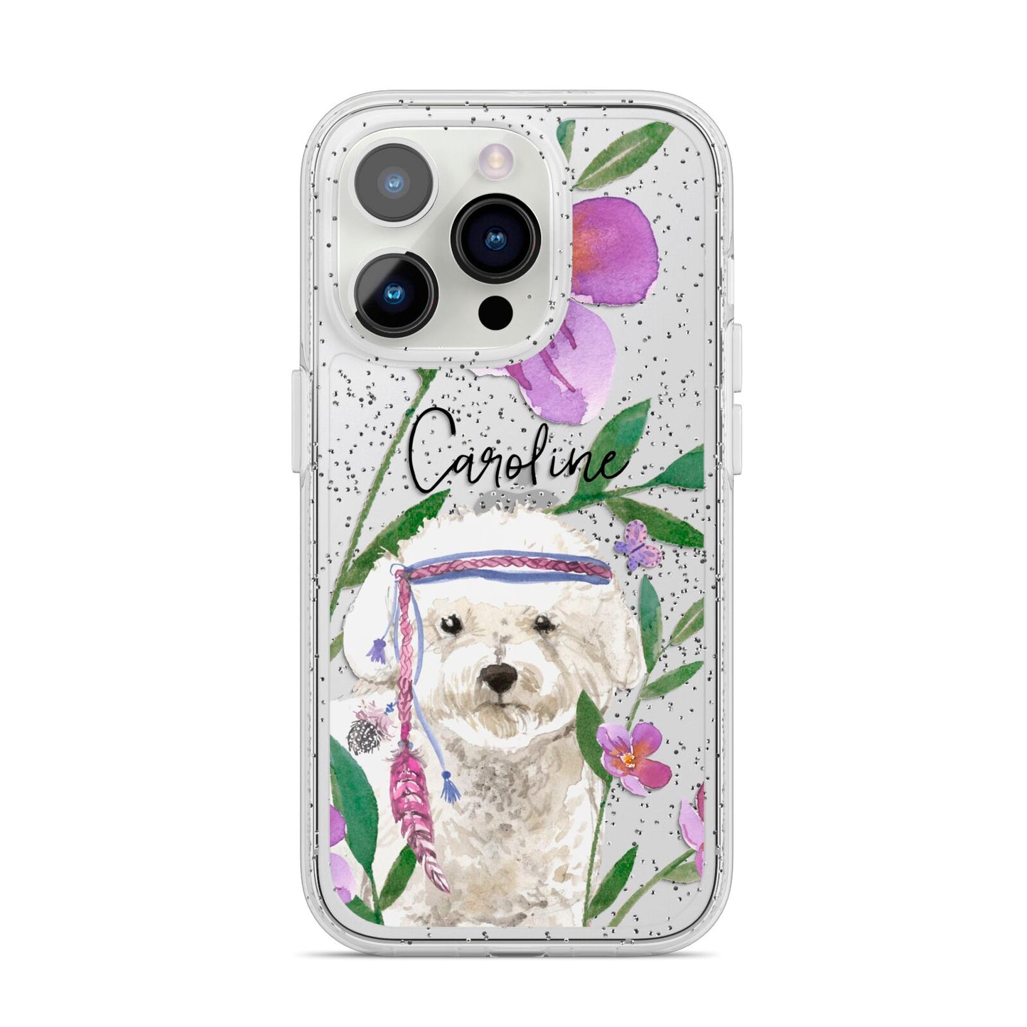 Personalised Bichon Frise iPhone 14 Pro Glitter Tough Case Silver