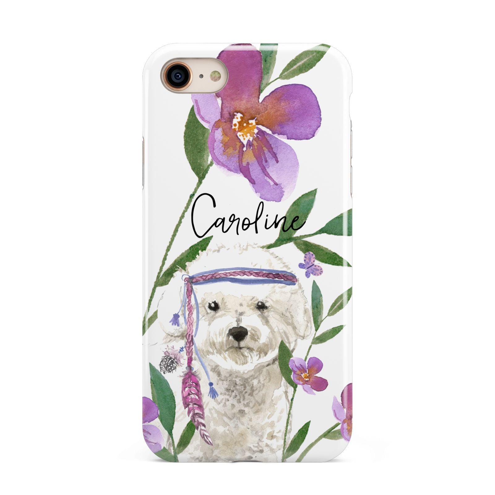 Personalised Bichon Frise iPhone 8 3D Tough Case on Gold Phone