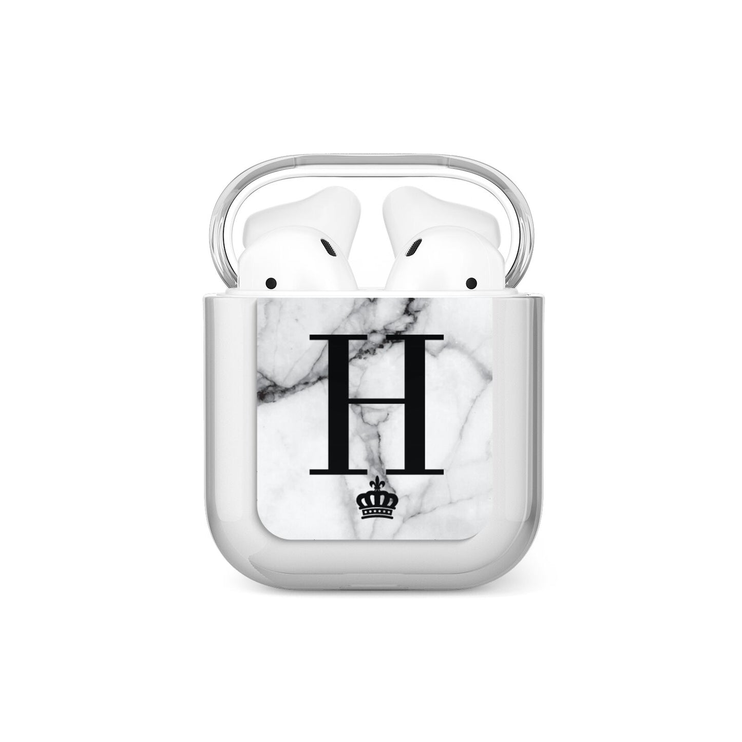 Personalised Big Initials Crown Marble AirPods Case