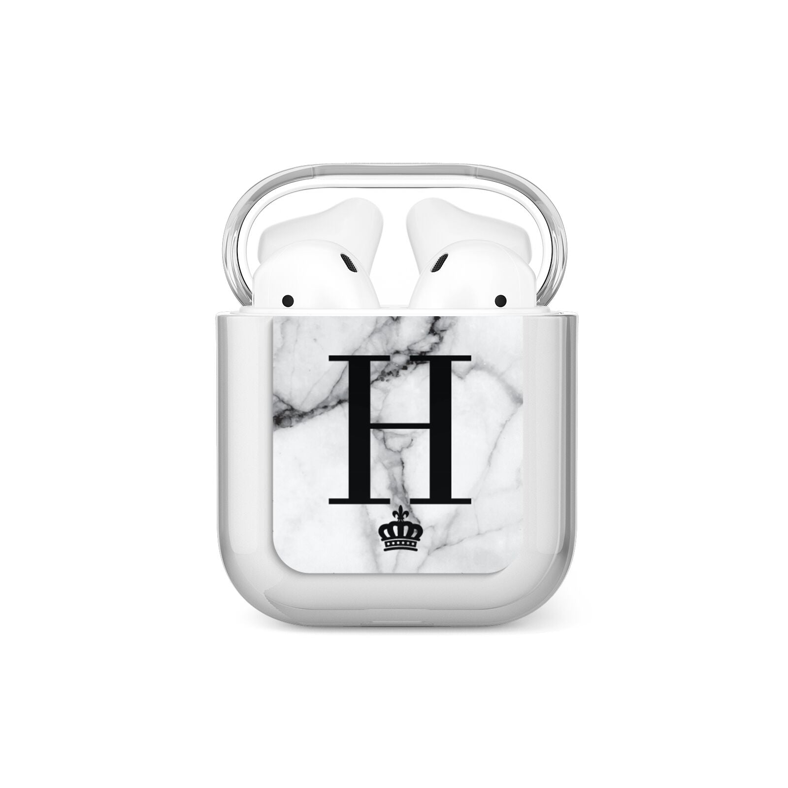 Personalised Big Initials Crown Marble AirPods Case