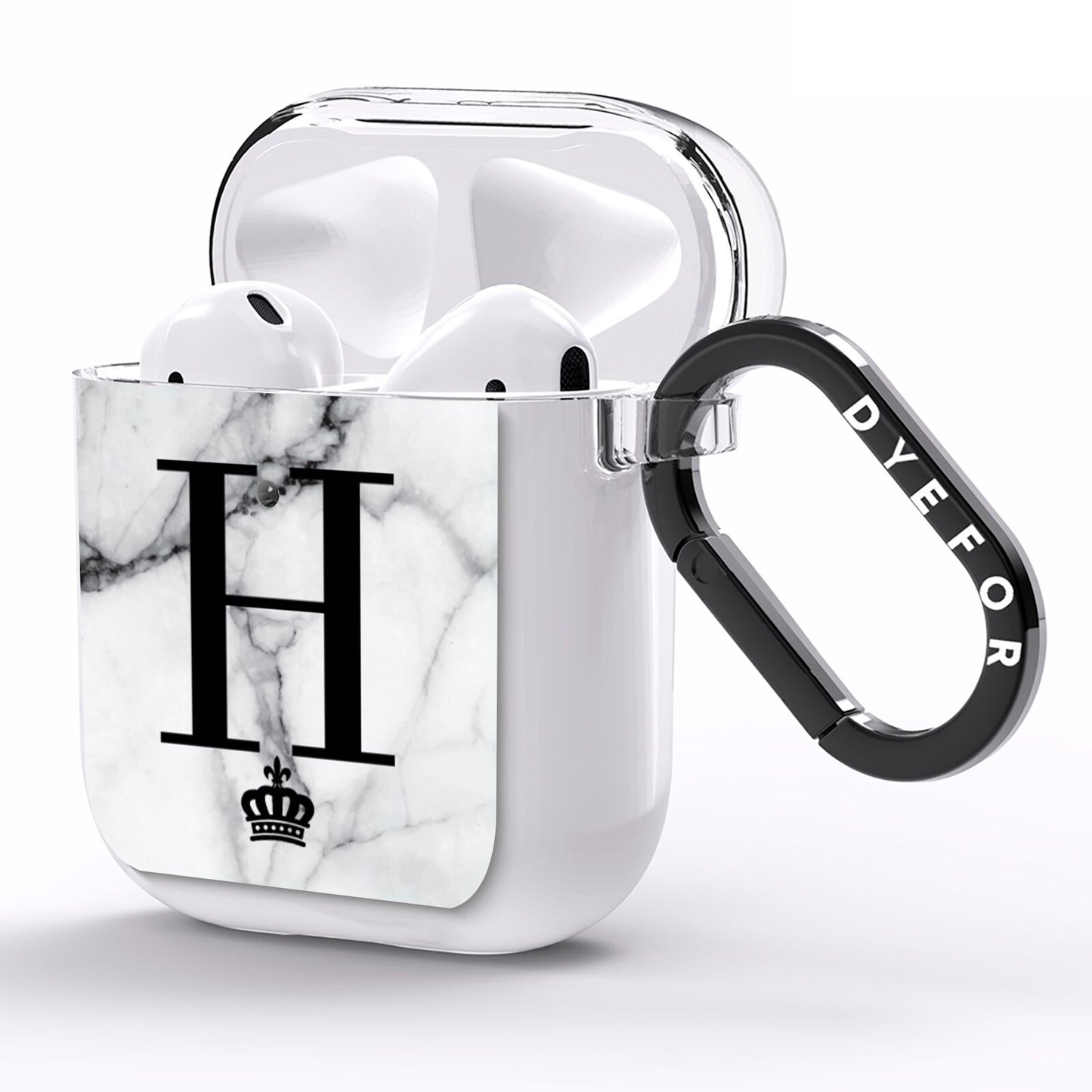 Personalised Big Initials Crown Marble AirPods Clear Case Side Image