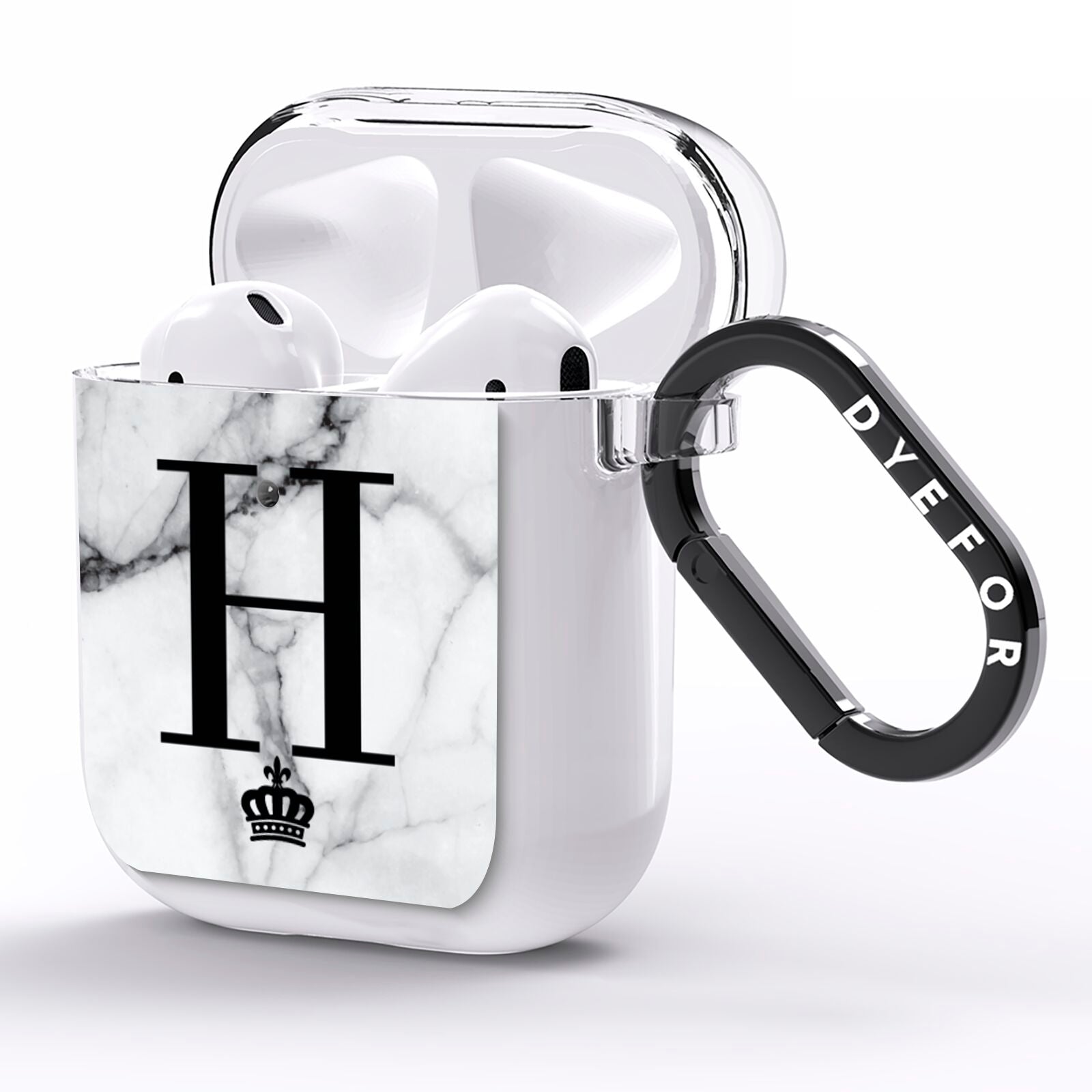 Personalised Big Initials Crown Marble AirPods Clear Case Side Image