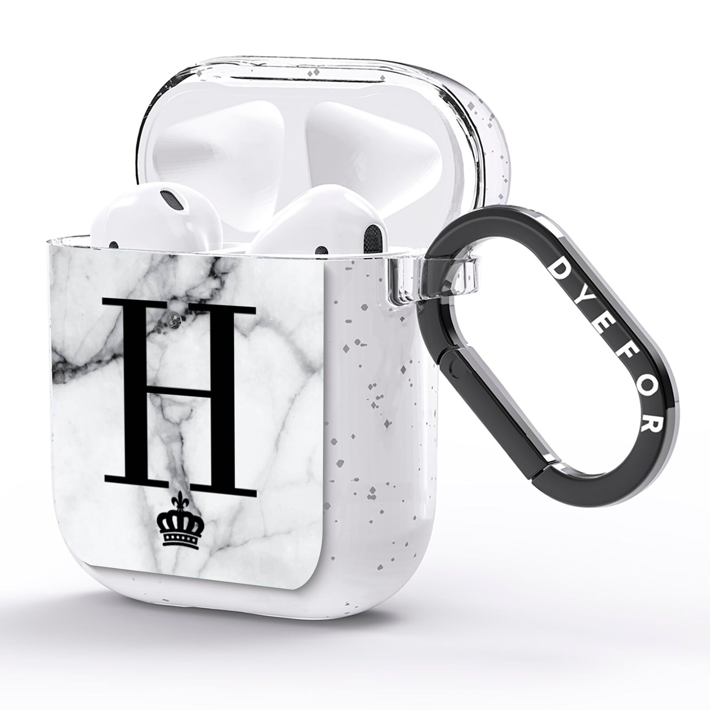 Personalised Big Initials Crown Marble AirPods Glitter Case Side Image