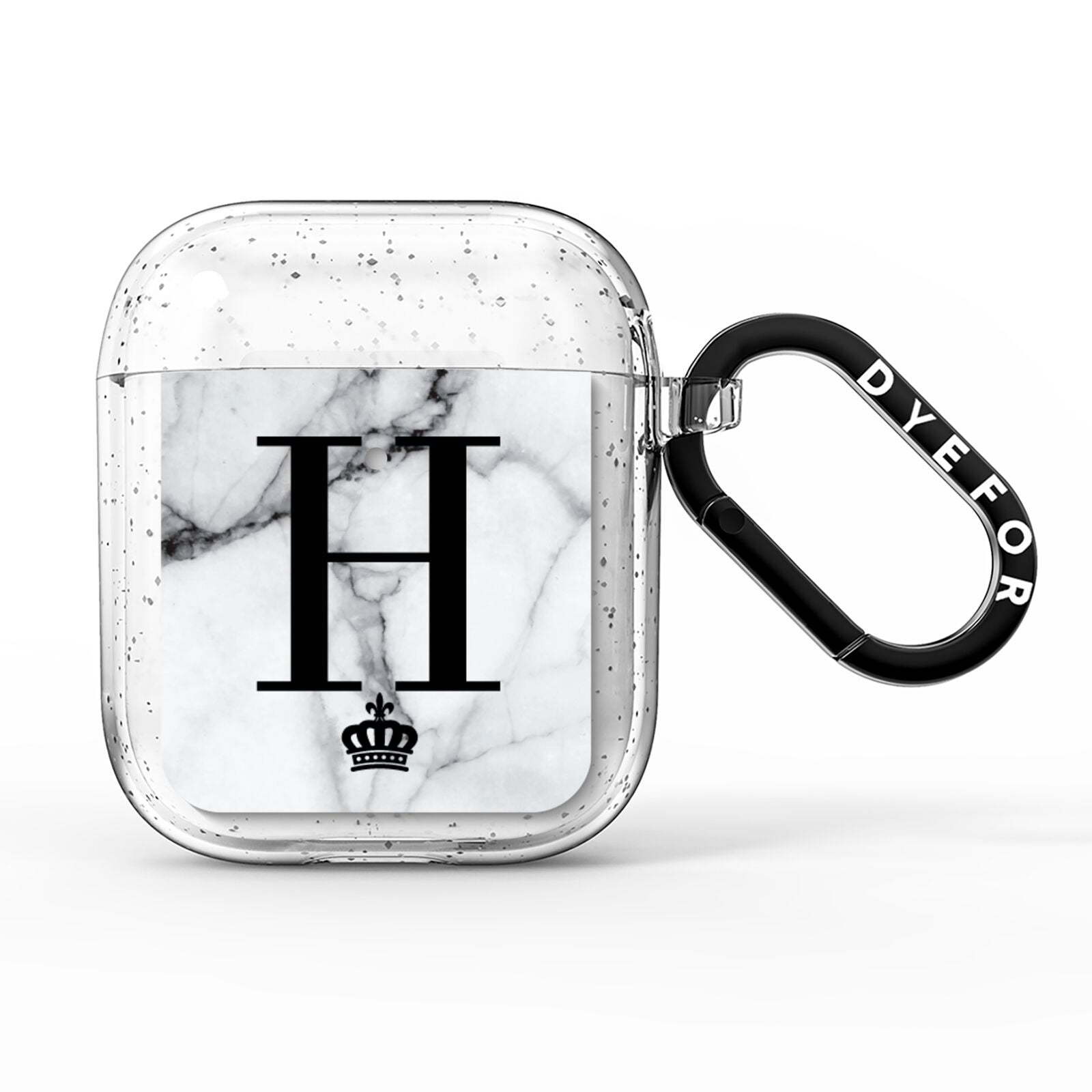 Personalised Big Initials Crown Marble AirPods Glitter Case