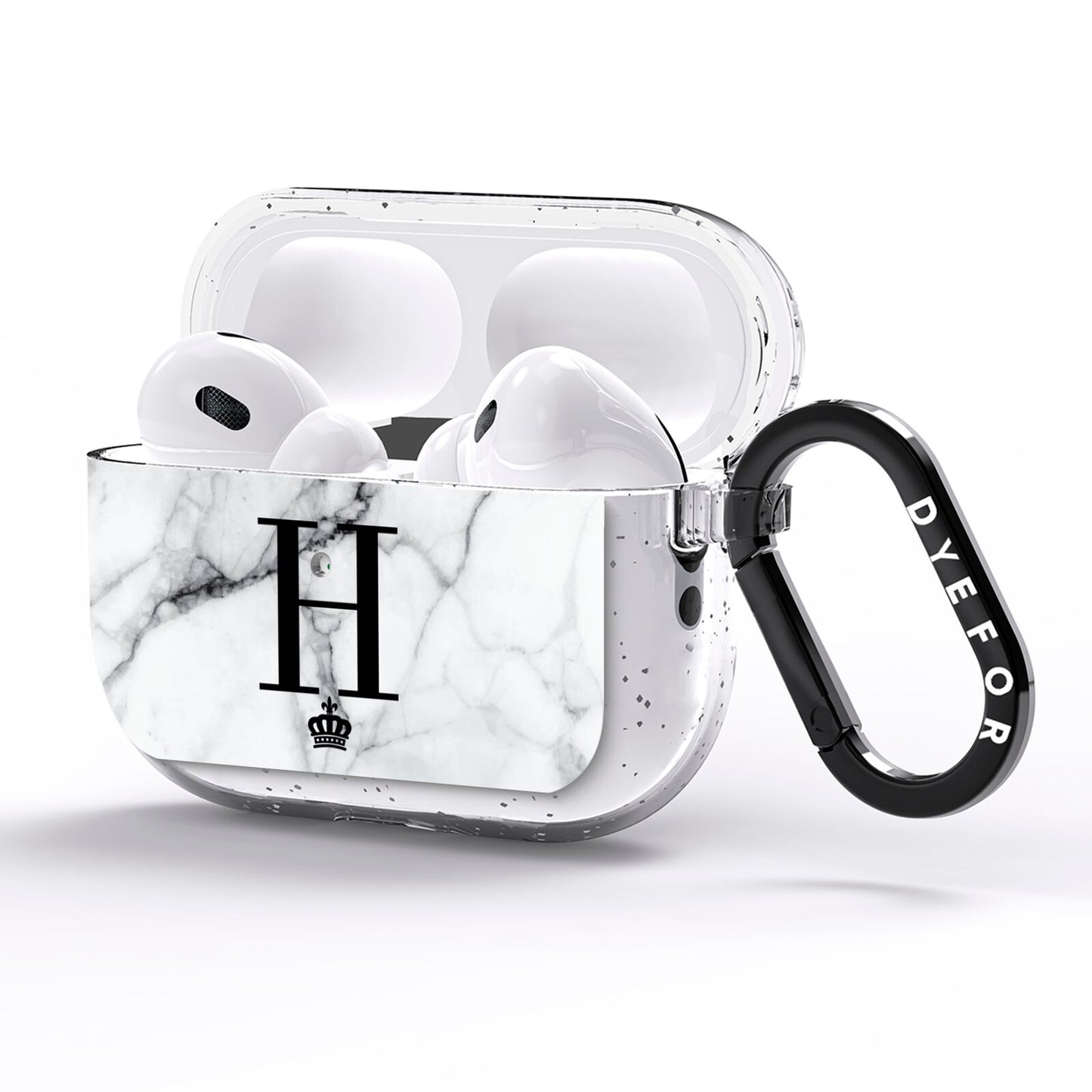 Personalised Big Initials Crown Marble AirPods Pro Glitter Case Side Image
