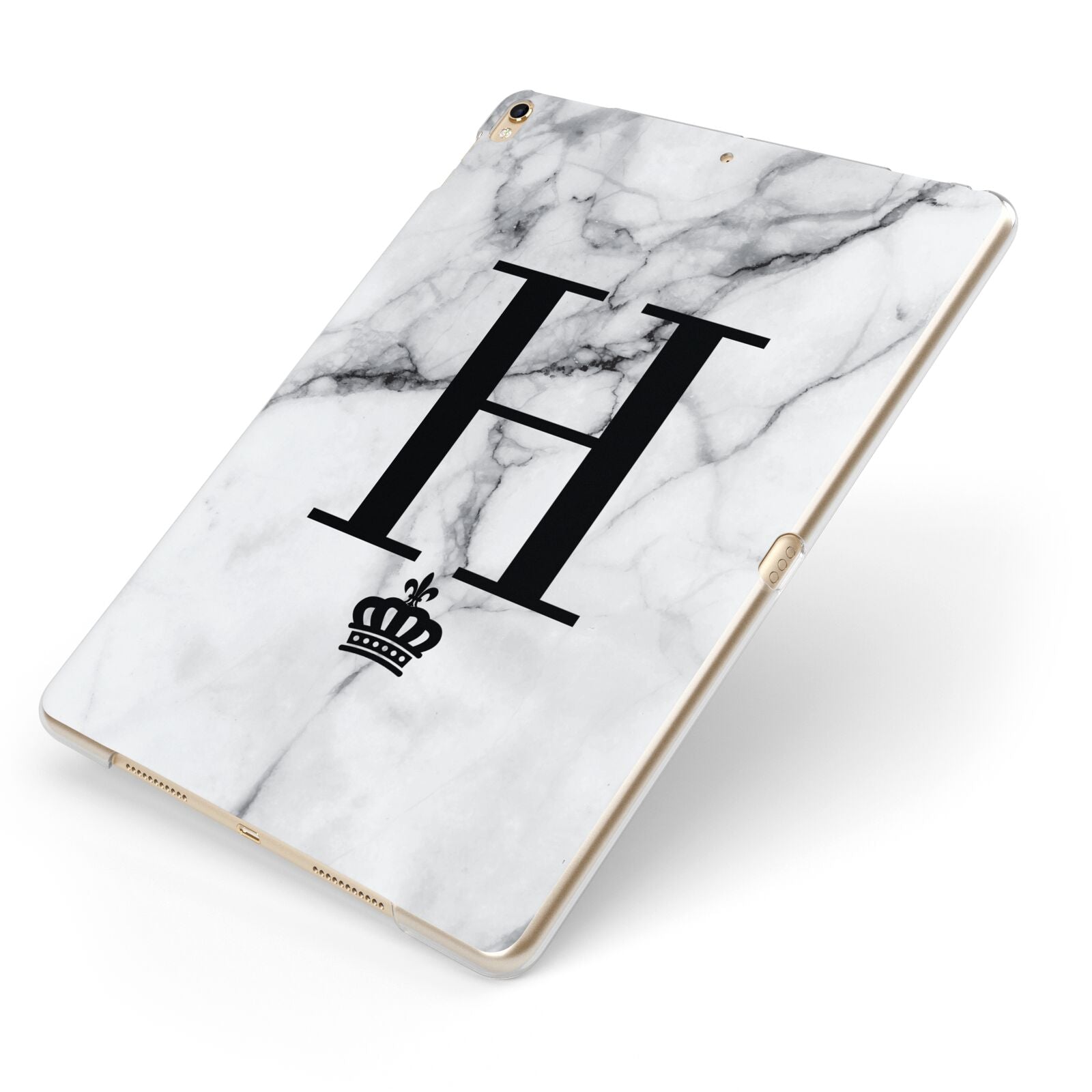 Personalised Big Initials Crown Marble Apple iPad Case on Gold iPad Side View