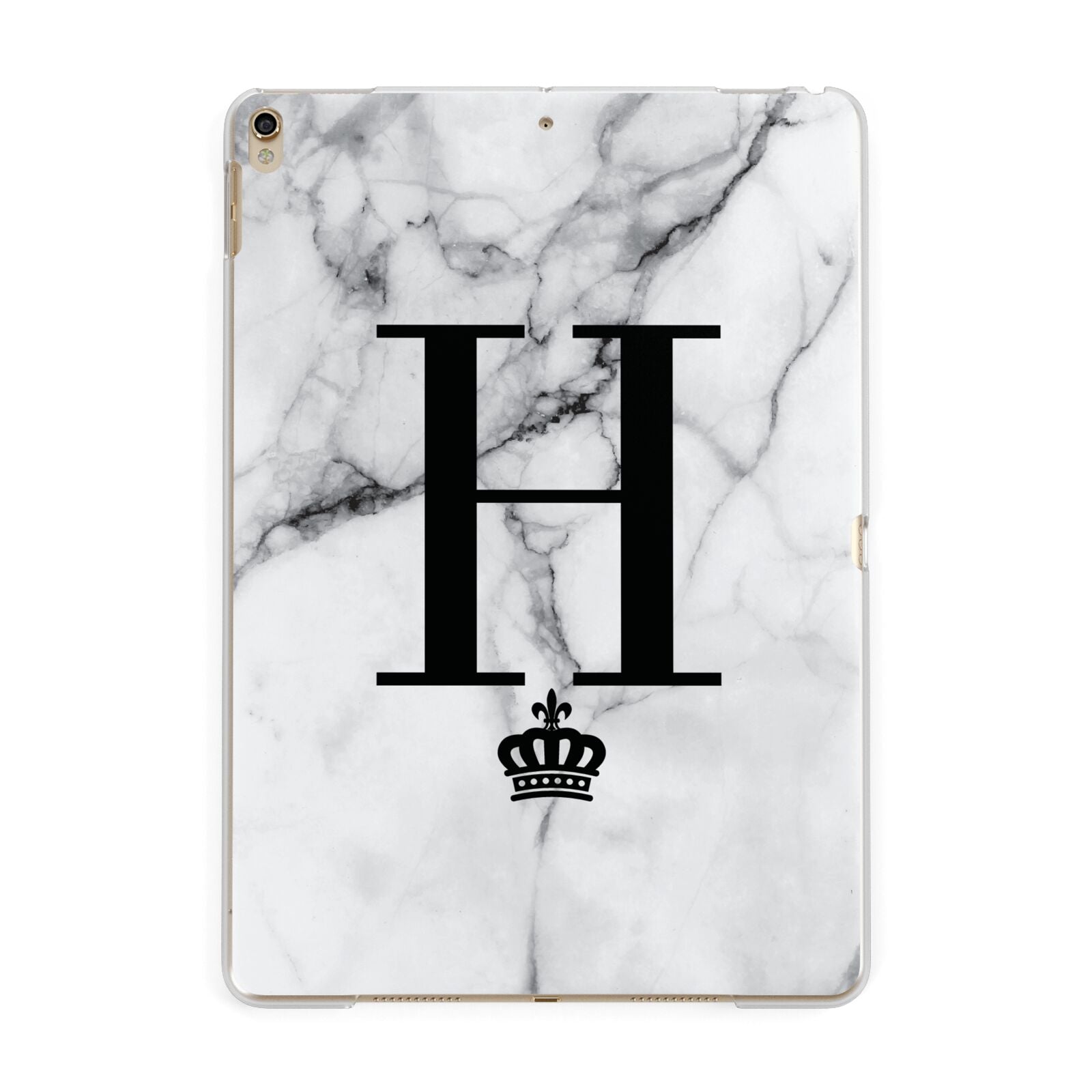 Personalised Big Initials Crown Marble Apple iPad Gold Case