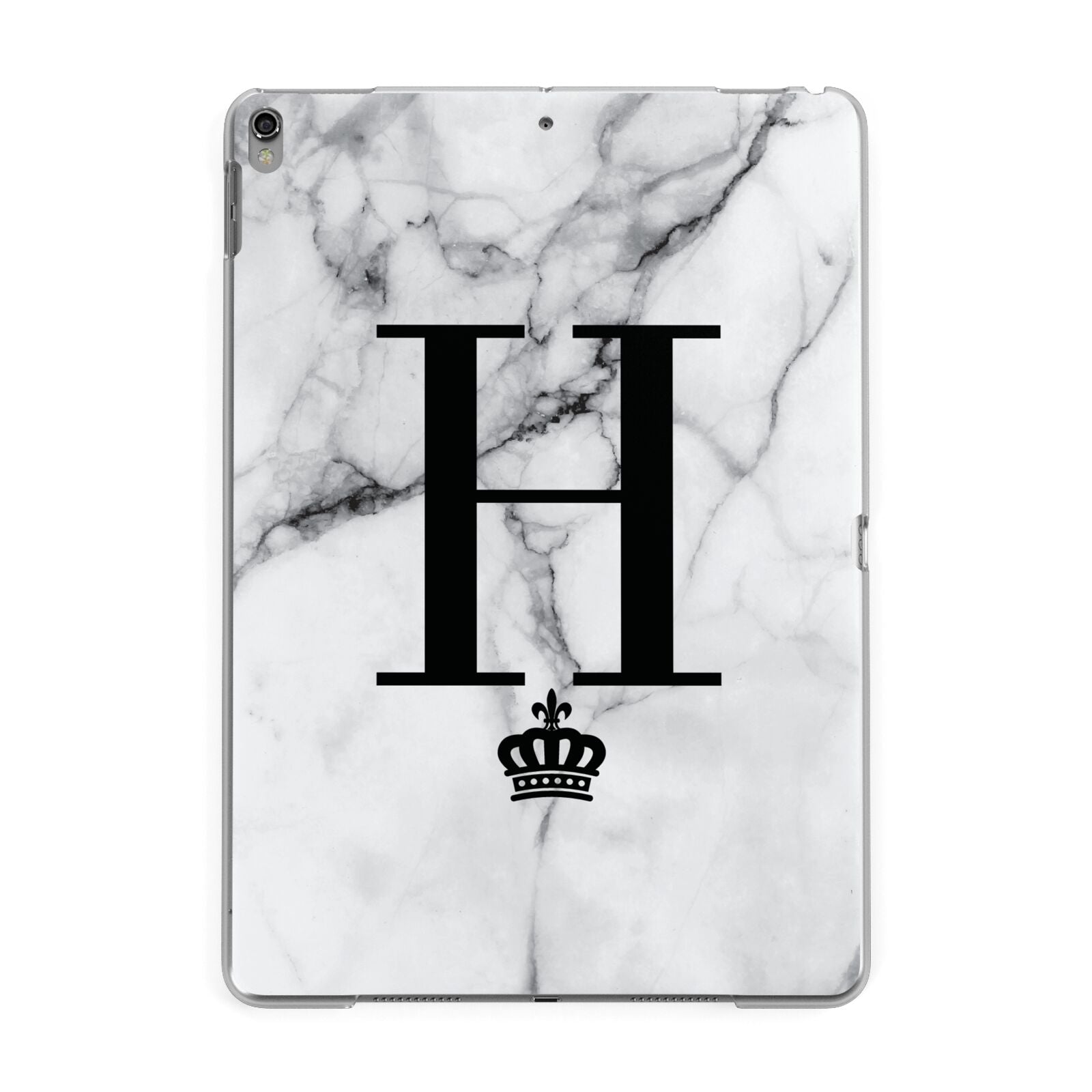 Personalised Big Initials Crown Marble Apple iPad Grey Case