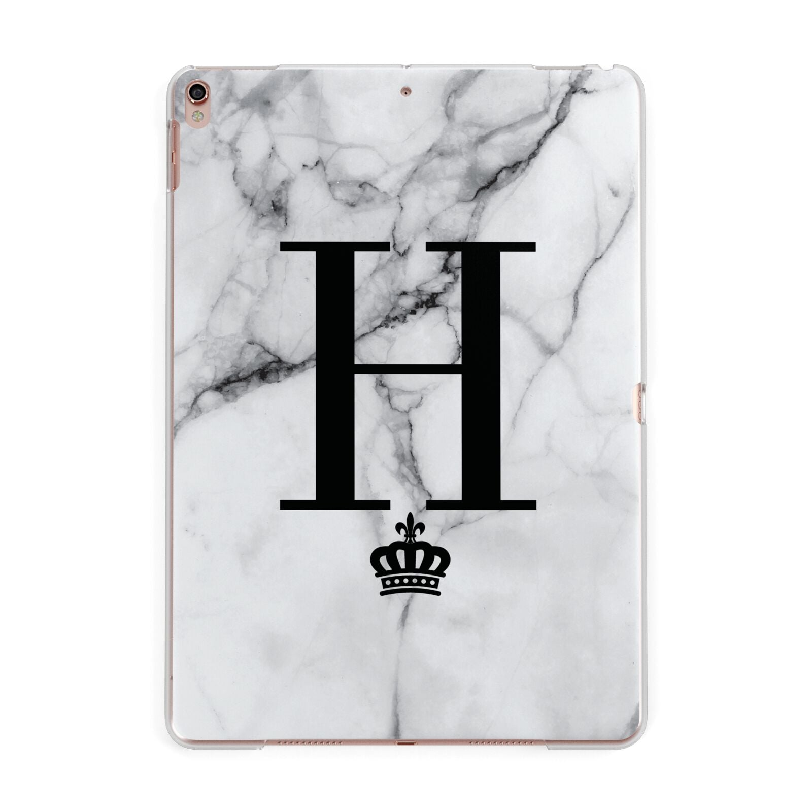 Personalised Big Initials Crown Marble Apple iPad Rose Gold Case