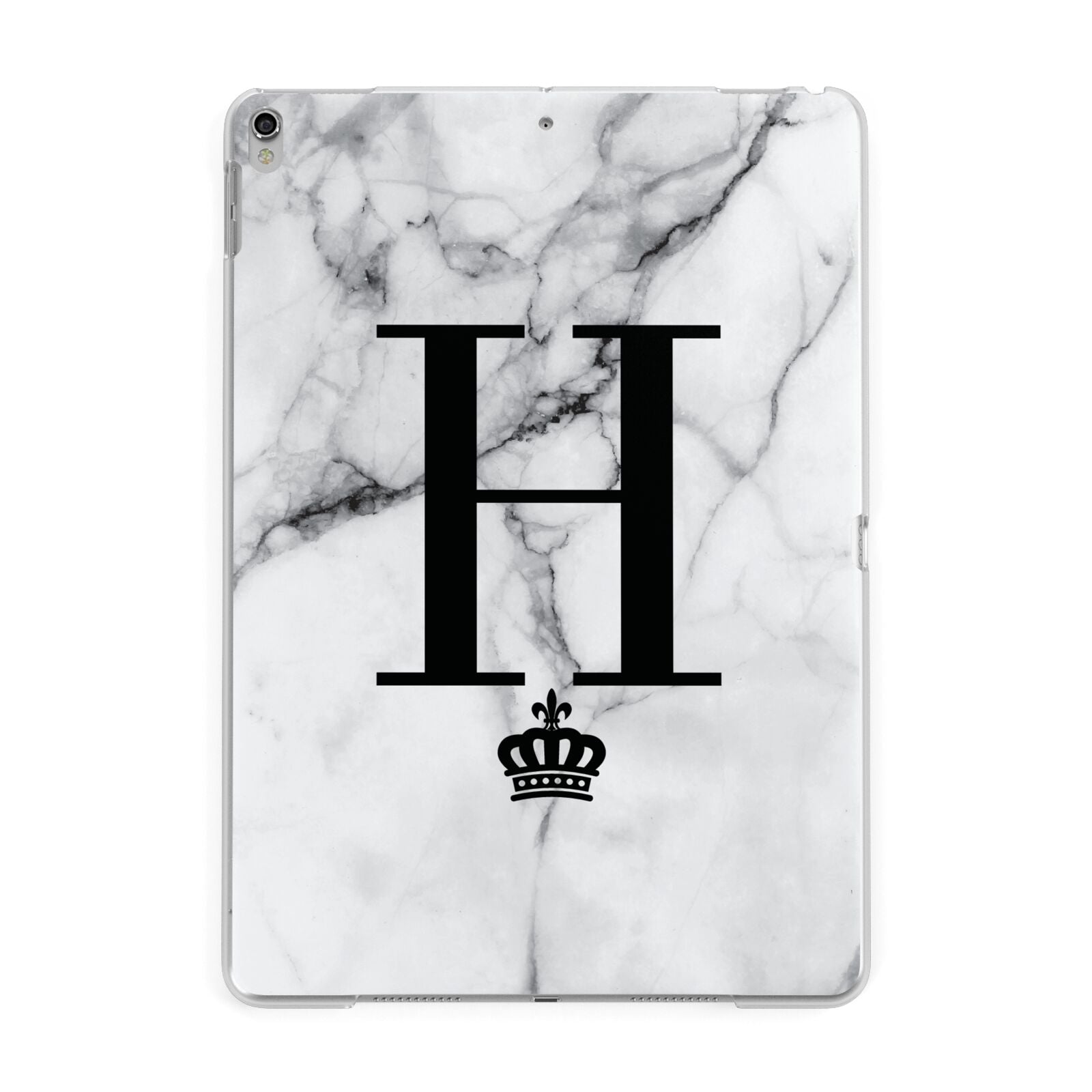 Personalised Big Initials Crown Marble Apple iPad Silver Case