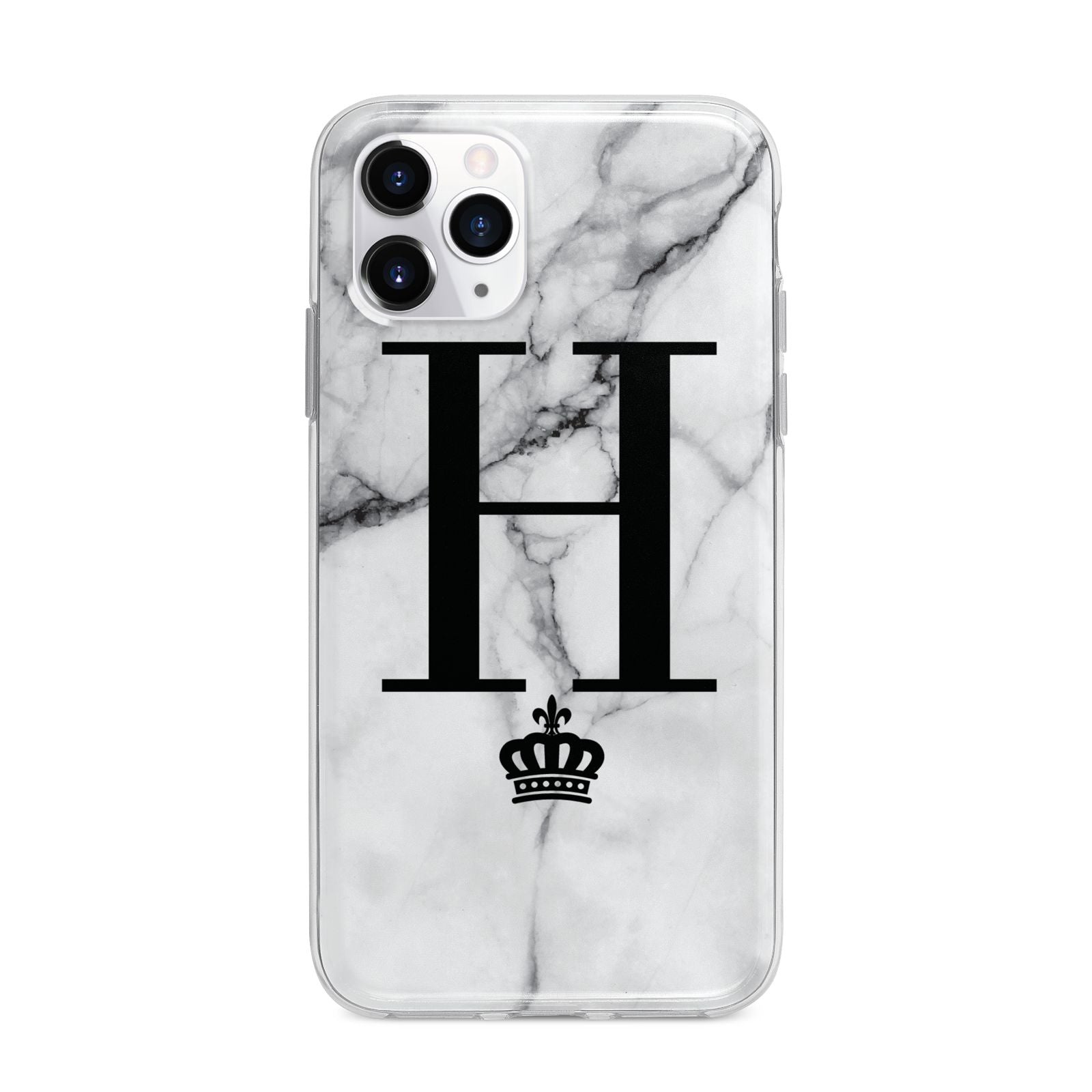 Personalised Big Initials Crown Marble Apple iPhone 11 Pro Max in Silver with Bumper Case