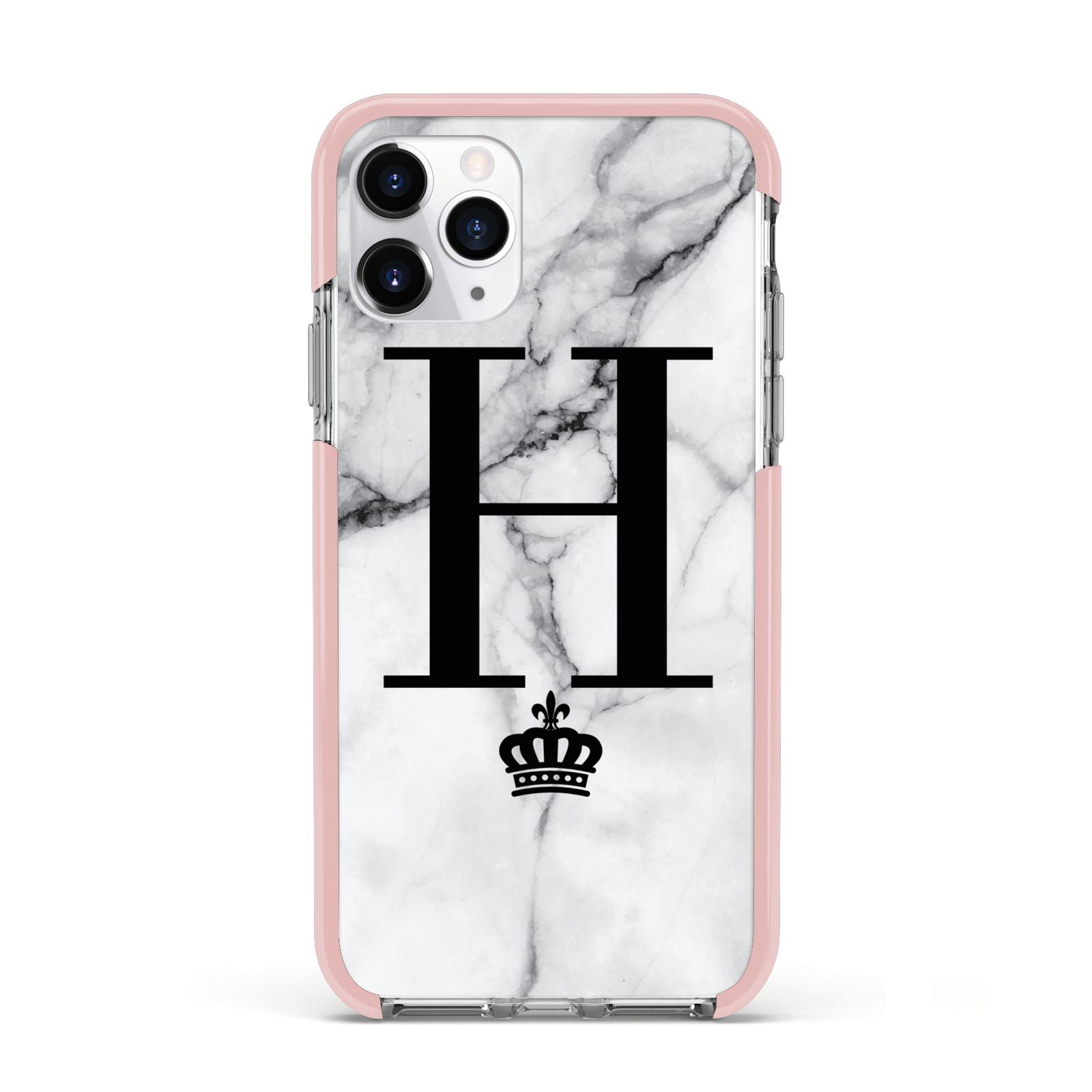 Personalised Big Initials Crown Marble Apple iPhone 11 Pro in Silver with Pink Impact Case