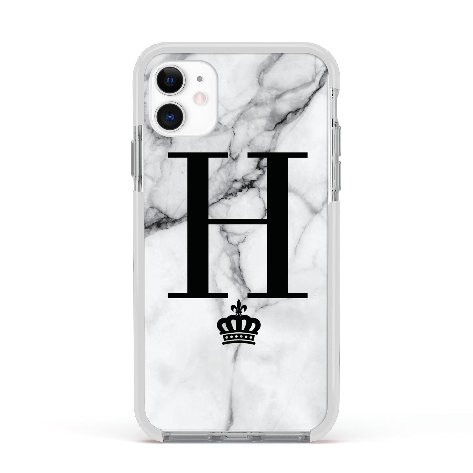 Personalised Big Initials Crown Marble Apple iPhone 11 in White with White Impact Case