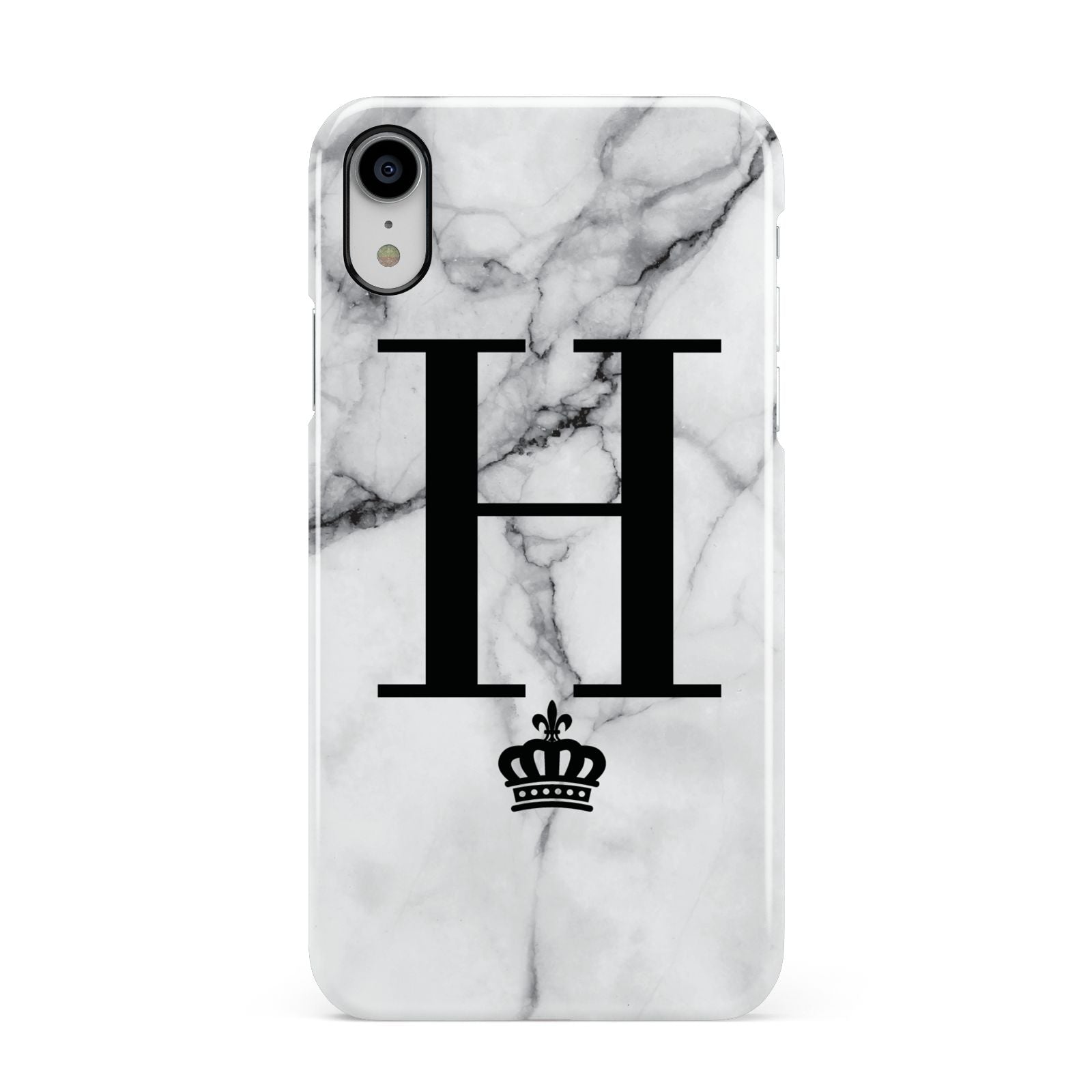 Personalised Big Initials Crown Marble Apple iPhone XR White 3D Snap Case