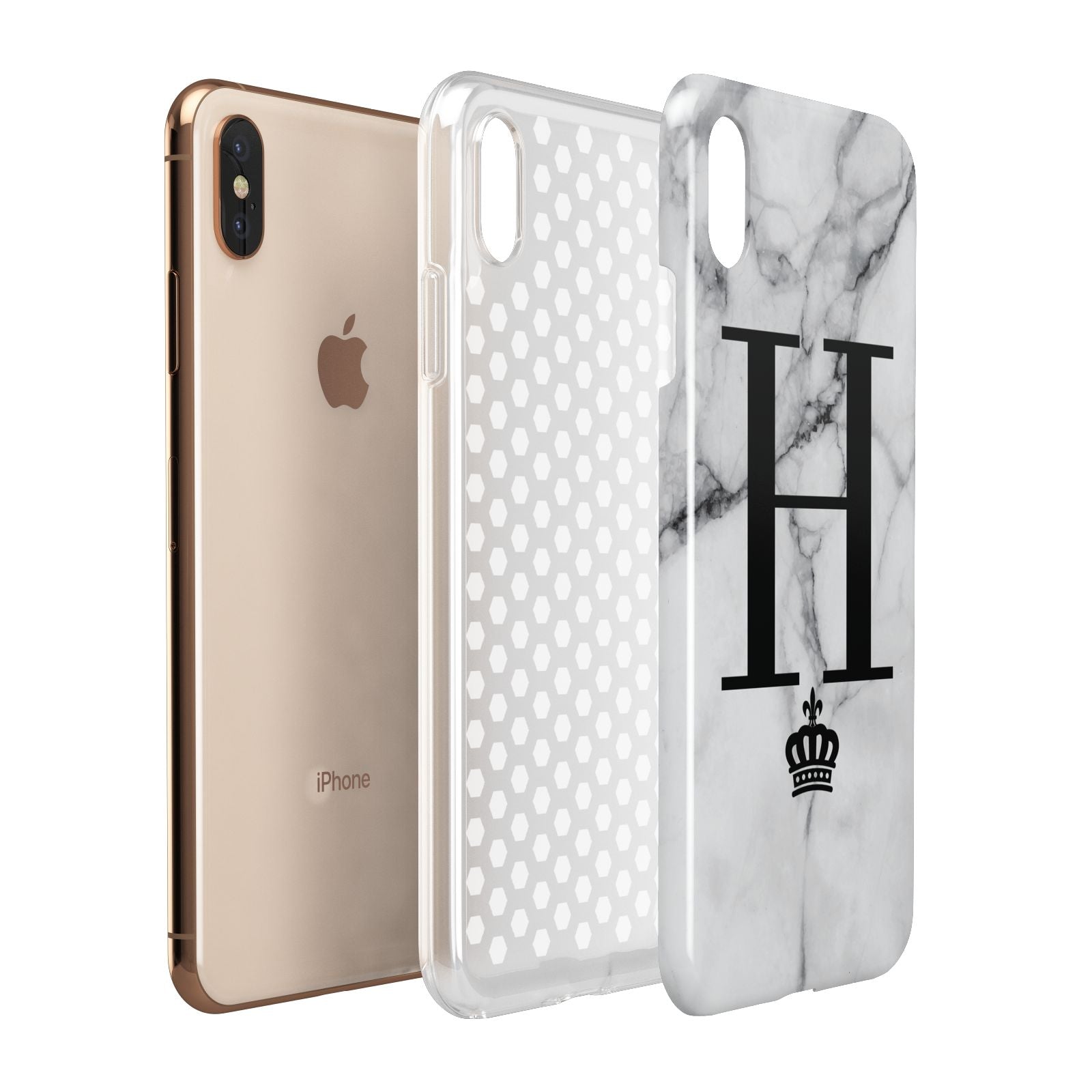 Personalised Big Initials Crown Marble Apple iPhone Xs Max 3D Tough Case Expanded View