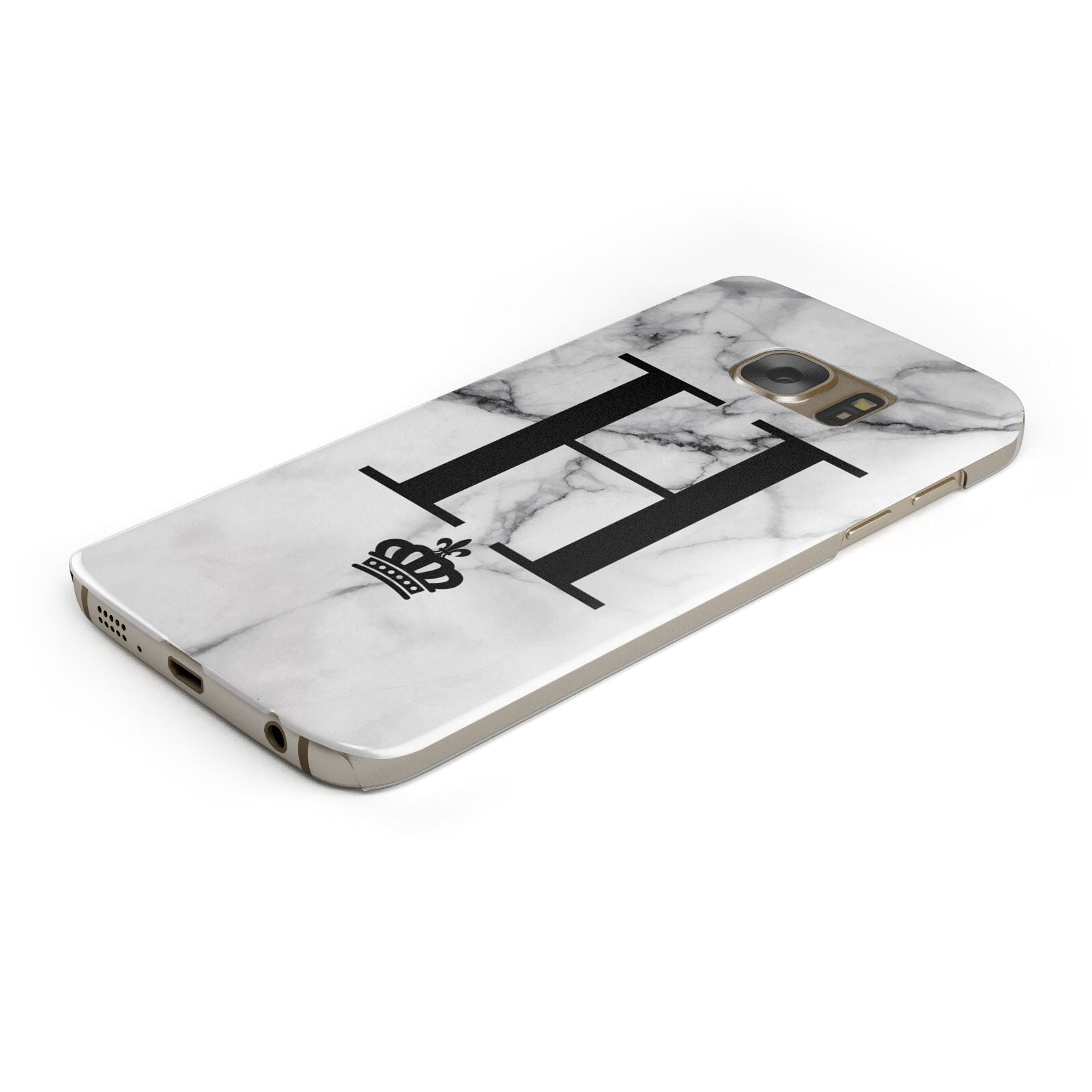 Personalised Big Initials Crown Marble Protective Samsung Galaxy Case Angled Image