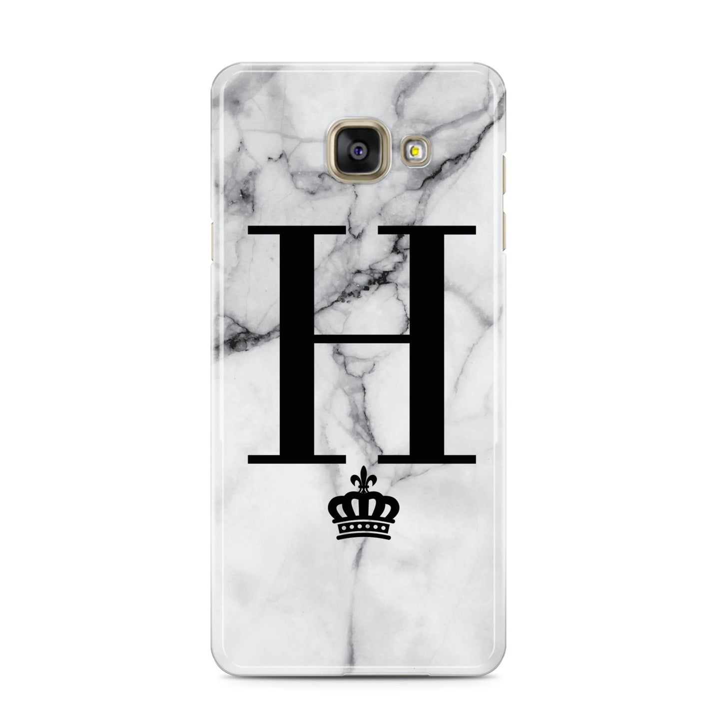 Personalised Big Initials Crown Marble Samsung Galaxy A3 2016 Case on gold phone
