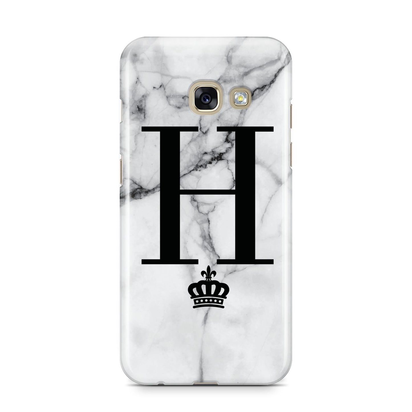 Personalised Big Initials Crown Marble Samsung Galaxy A3 2017 Case on gold phone