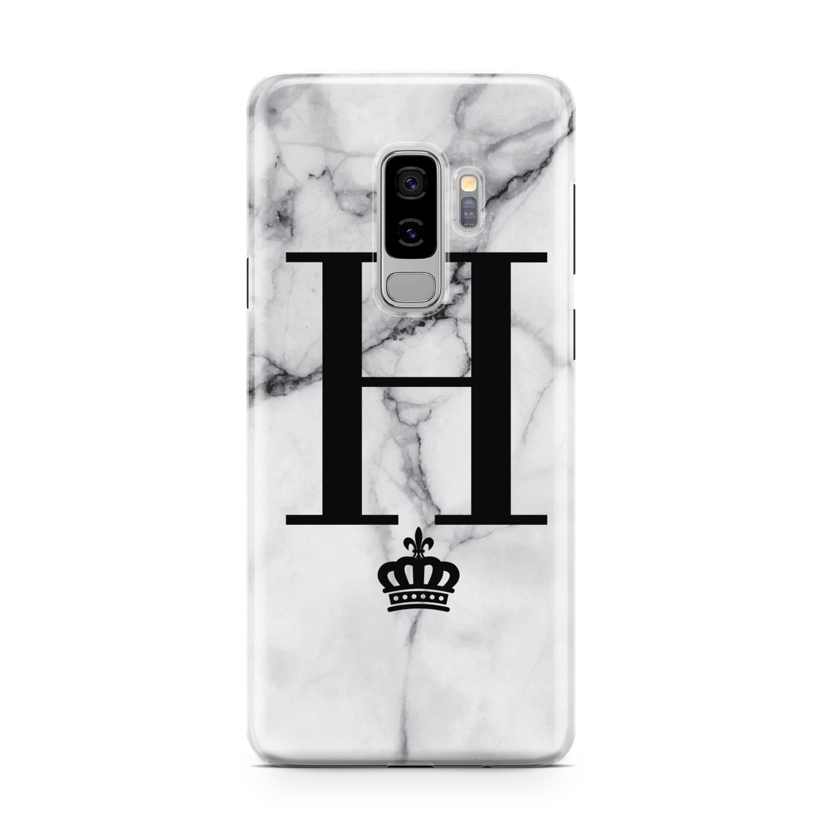 Personalised Big Initials Crown Marble Samsung Galaxy S9 Plus Case on Silver phone