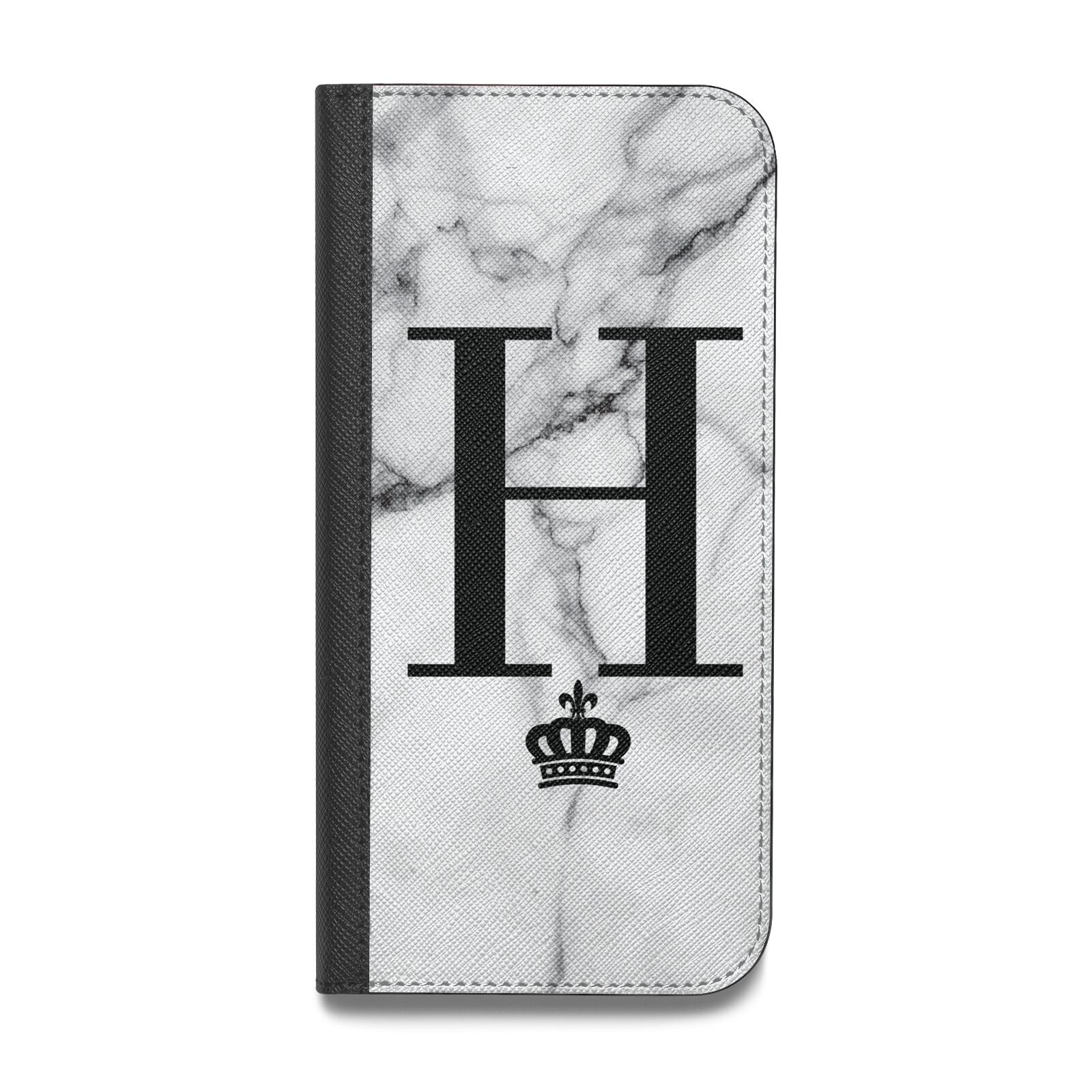 Personalised Big Initials Crown Marble Vegan Leather Flip iPhone Case
