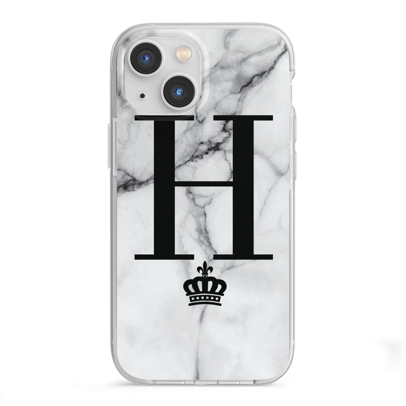 Personalised Big Initials Crown Marble iPhone 13 Mini TPU Impact Case with White Edges