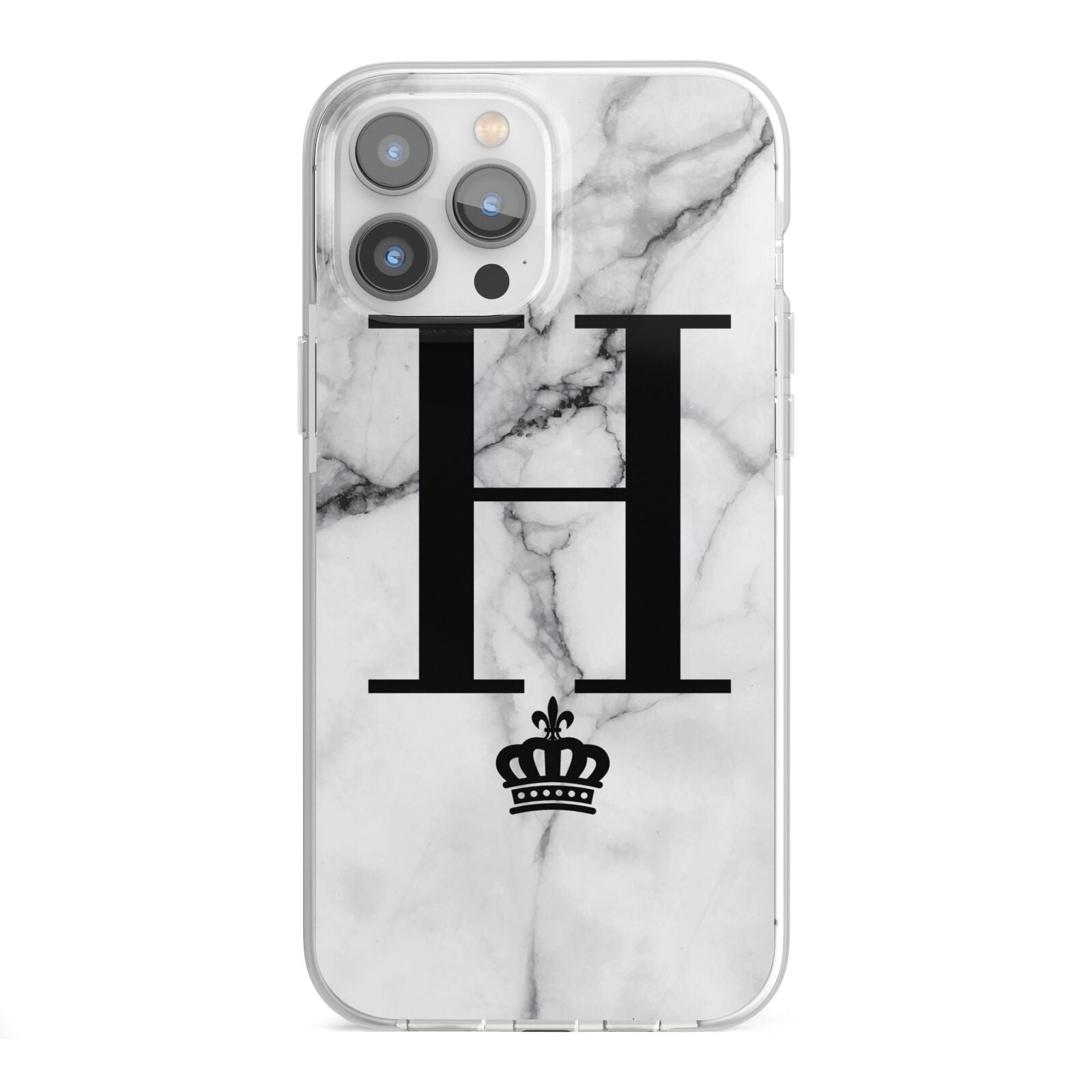 Personalised Big Initials Crown Marble iPhone 13 Pro Max TPU Impact Case with White Edges