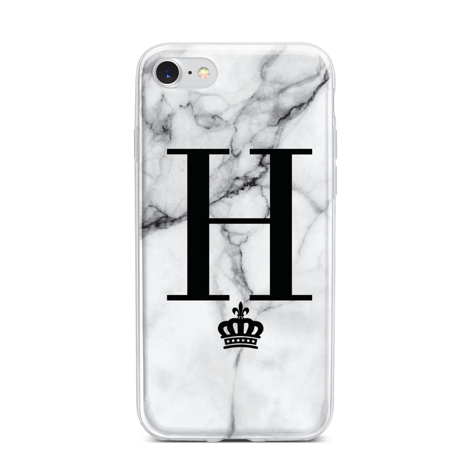 Personalised Big Initials Crown Marble iPhone 7 Bumper Case on Silver iPhone