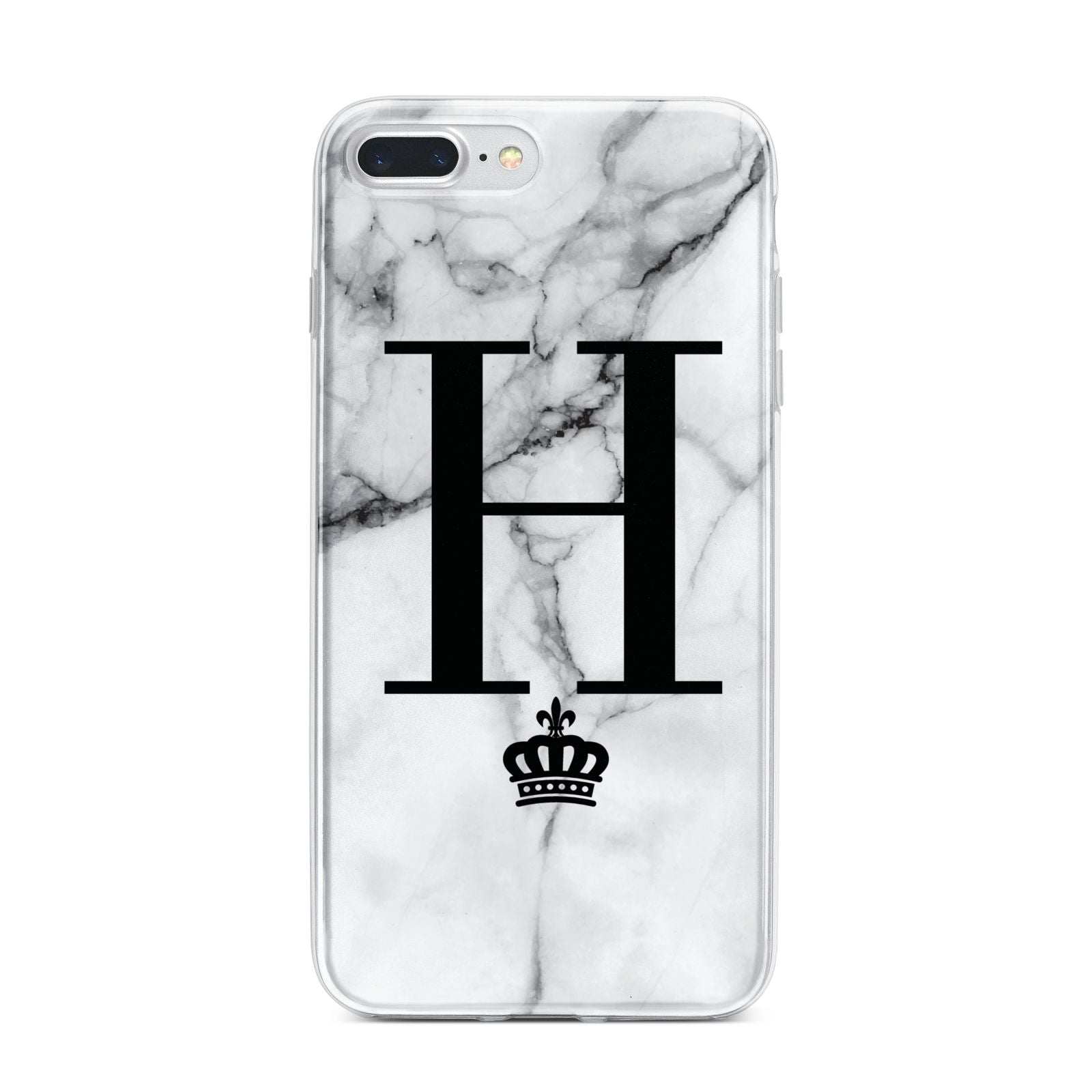 Personalised Big Initials Crown Marble iPhone 7 Plus Bumper Case on Silver iPhone