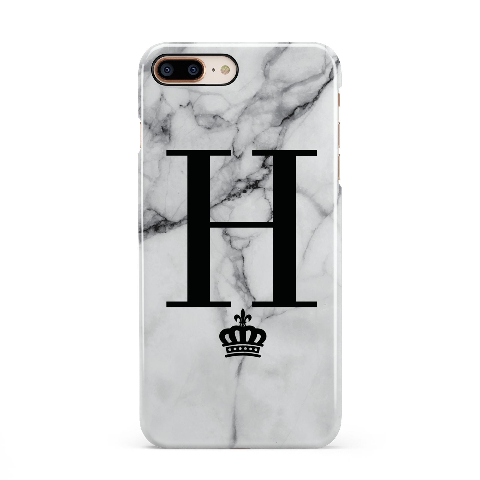 Personalised Big Initials Crown Marble iPhone 8 Plus 3D Snap Case on Gold Phone