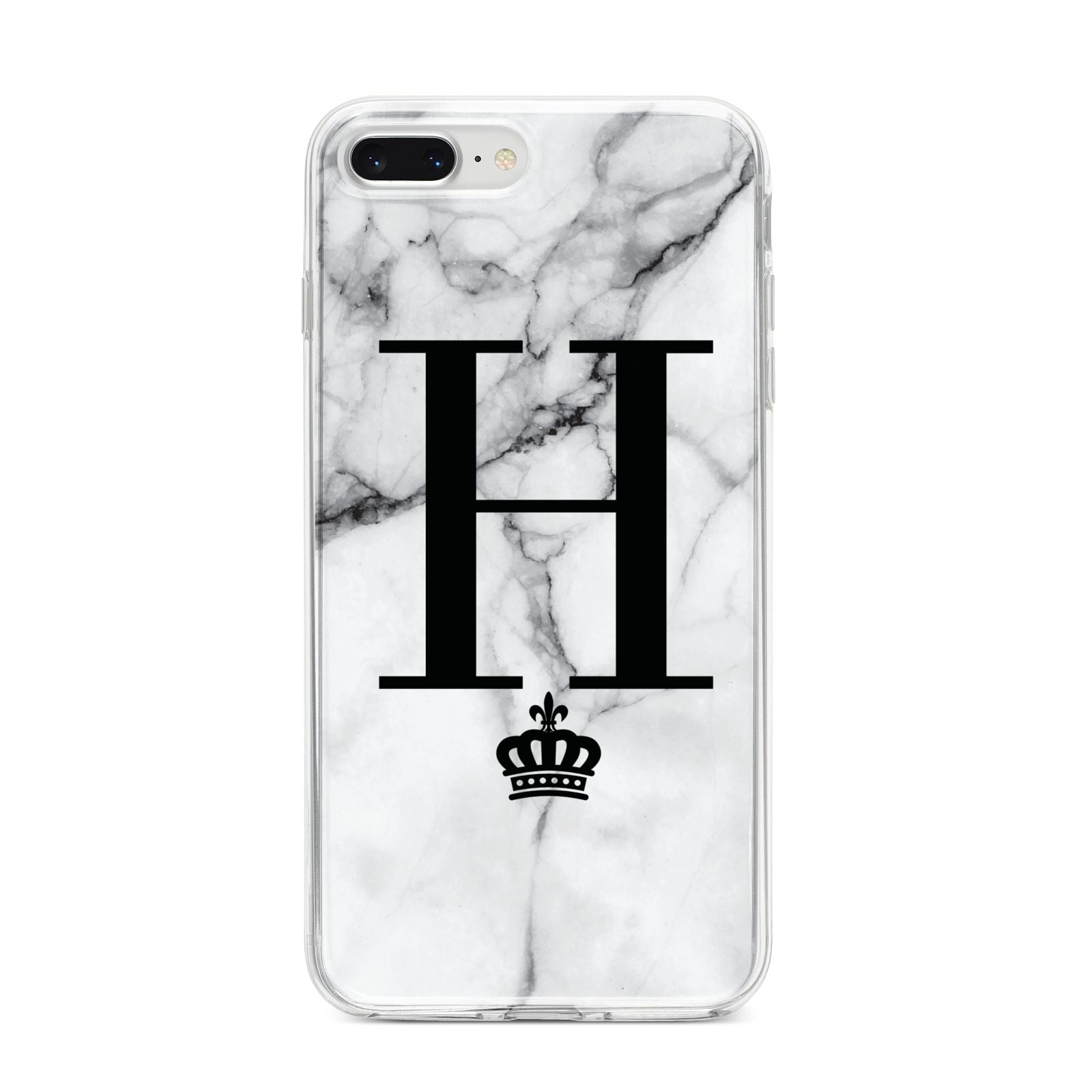 Personalised Big Initials Crown Marble iPhone 8 Plus Bumper Case on Silver iPhone