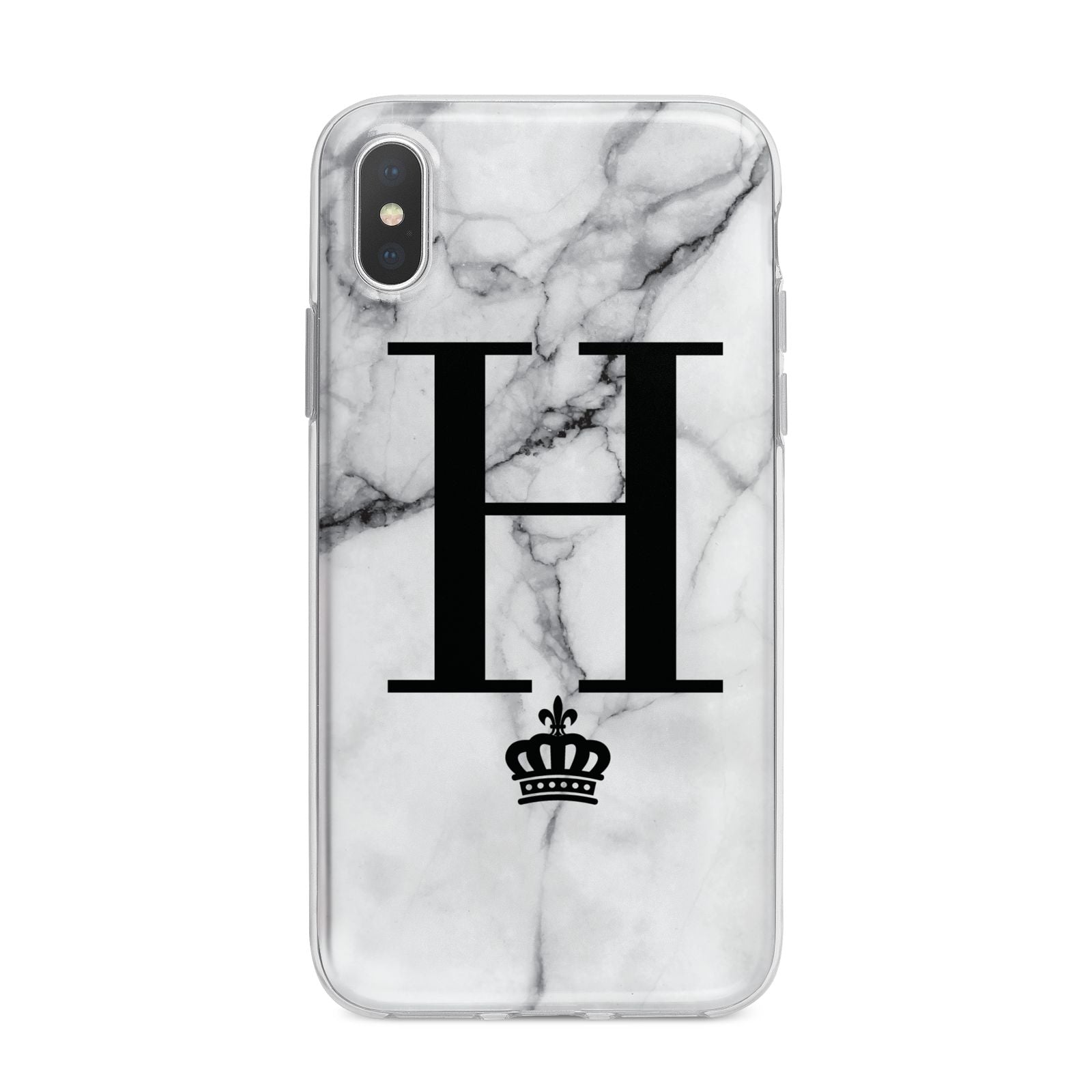 Personalised Big Initials Crown Marble iPhone X Bumper Case on Silver iPhone Alternative Image 1