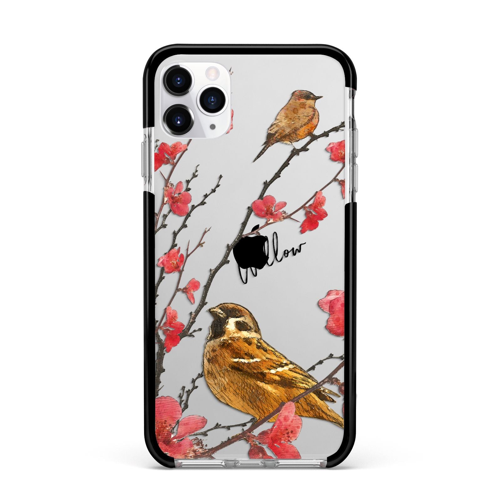 Personalised Birds Apple iPhone 11 Pro Max in Silver with Black Impact Case