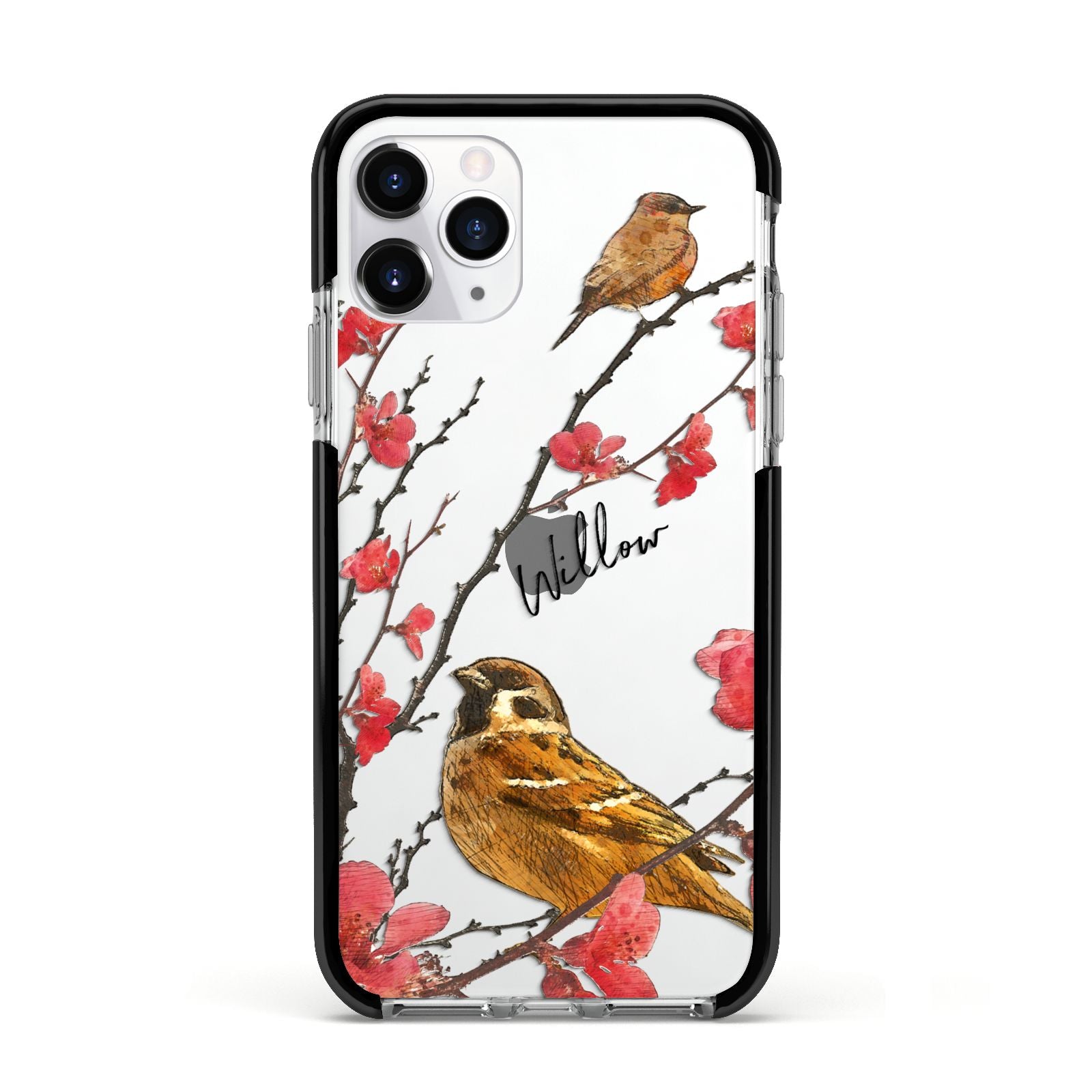 Personalised Birds Apple iPhone 11 Pro in Silver with Black Impact Case