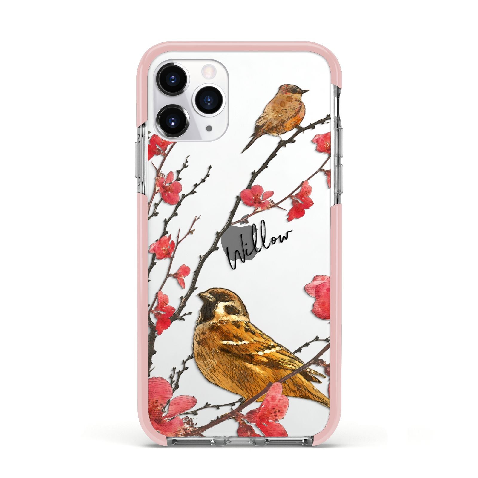 Personalised Birds Apple iPhone 11 Pro in Silver with Pink Impact Case