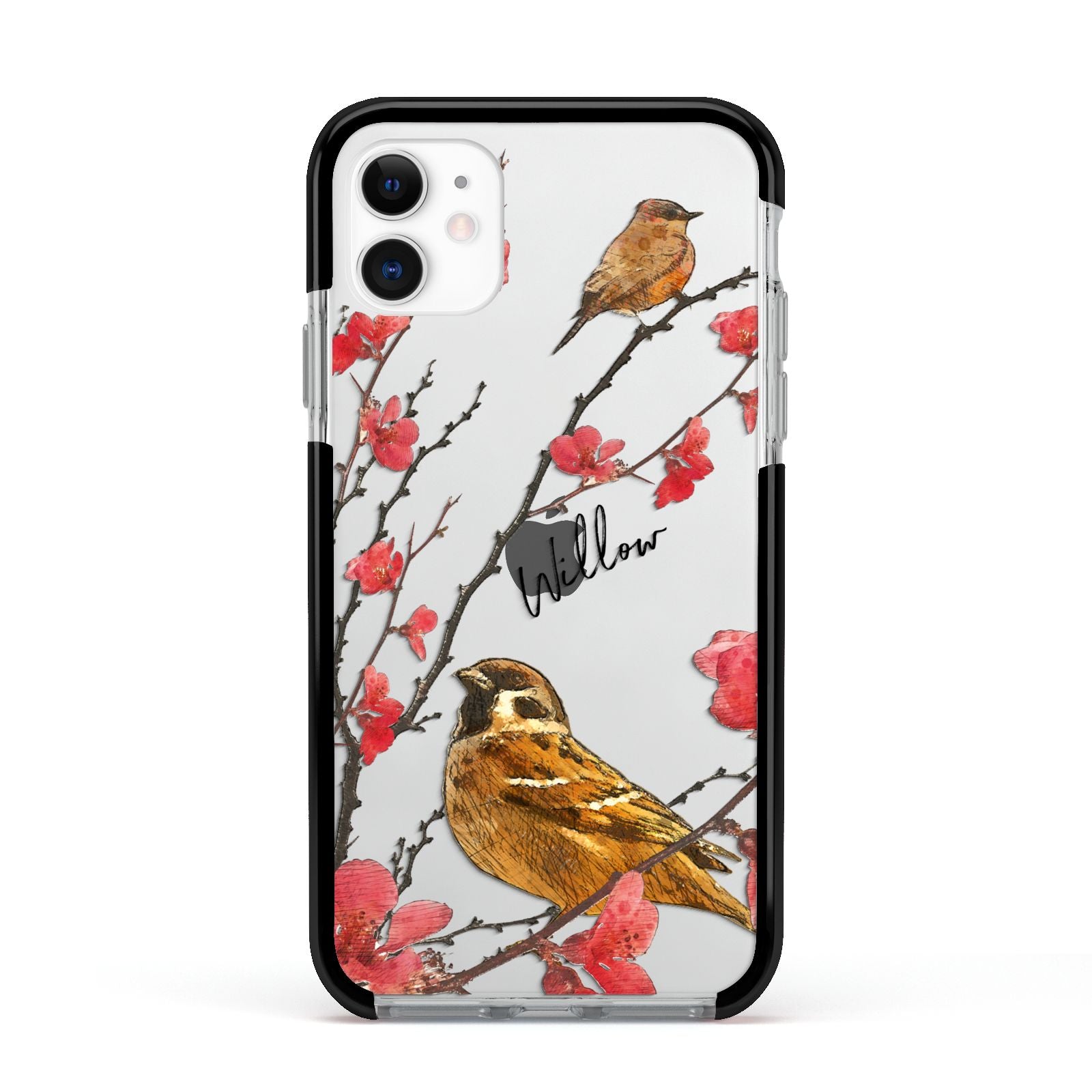 Personalised Birds Apple iPhone 11 in White with Black Impact Case