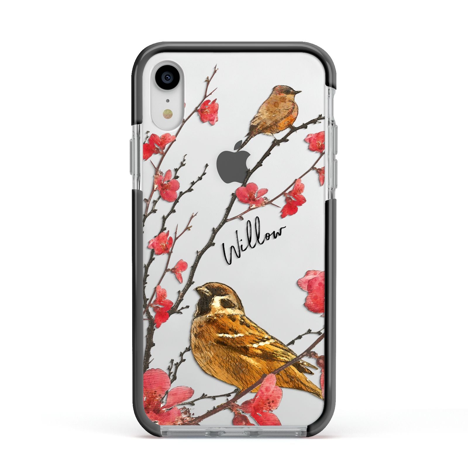 Personalised Birds Apple iPhone XR Impact Case Black Edge on Silver Phone