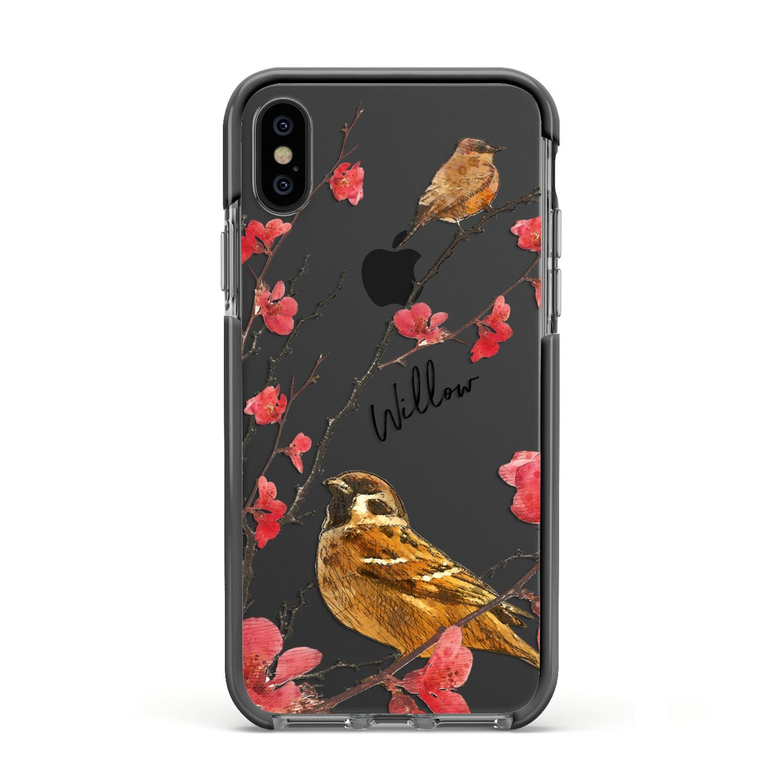 Personalised Birds Apple iPhone Xs Impact Case Black Edge on Black Phone