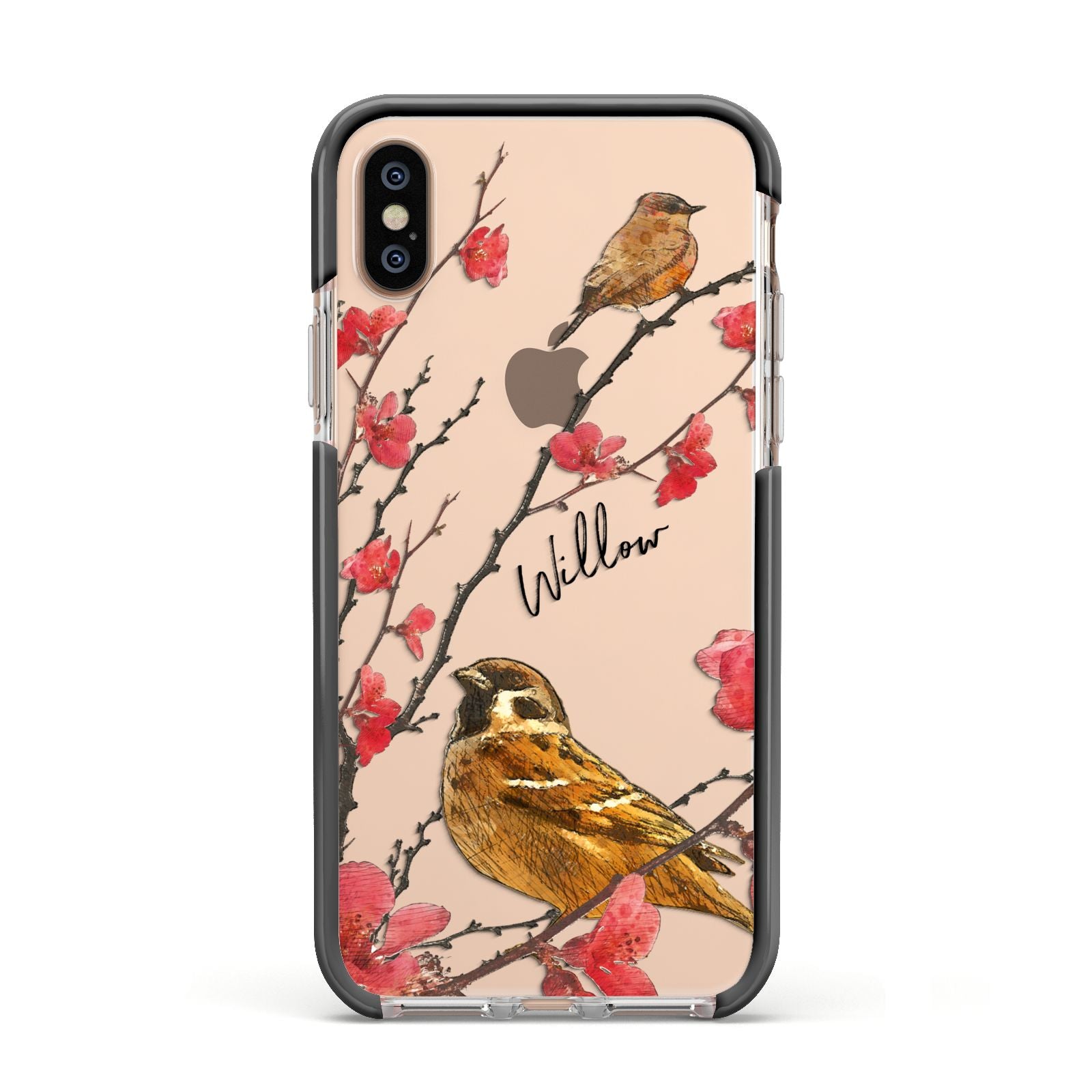 Personalised Birds Apple iPhone Xs Impact Case Black Edge on Gold Phone
