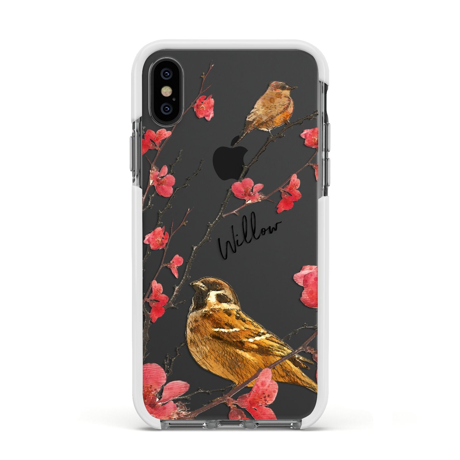 Personalised Birds Apple iPhone Xs Impact Case White Edge on Black Phone