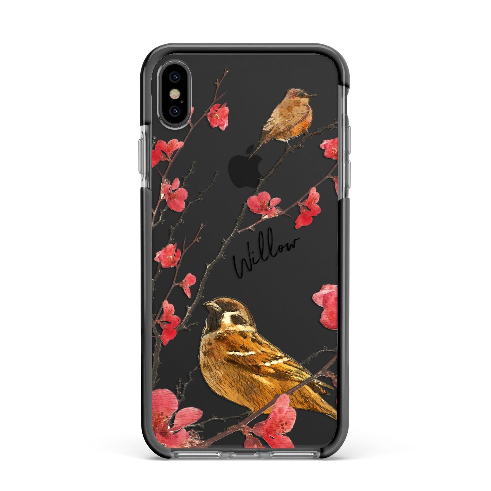 Personalised Birds Apple iPhone Xs Max Impact Case Black Edge on Black Phone