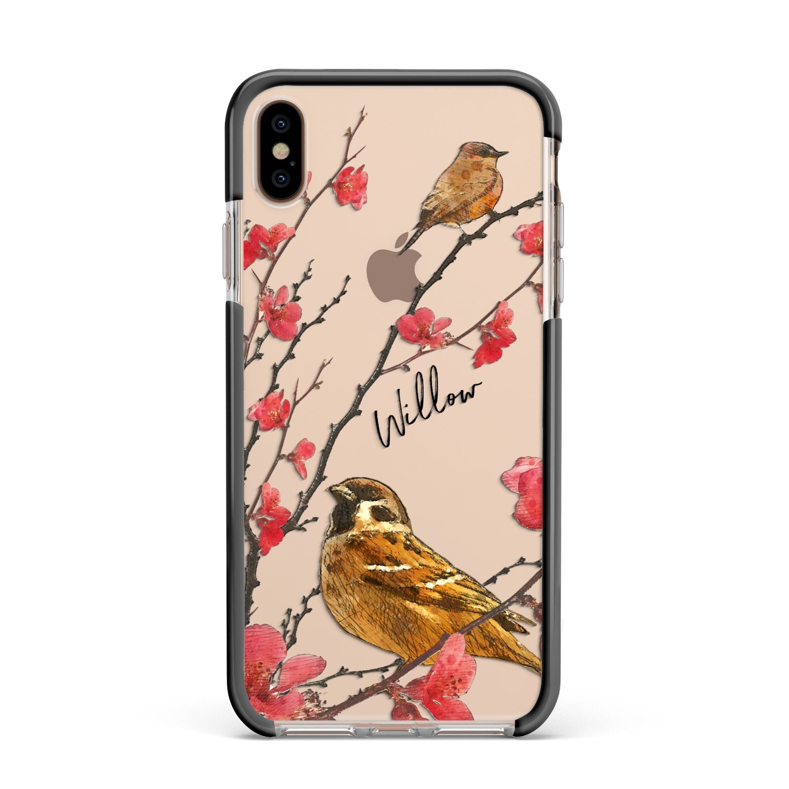 Personalised Birds Apple iPhone Xs Max Impact Case Black Edge on Gold Phone