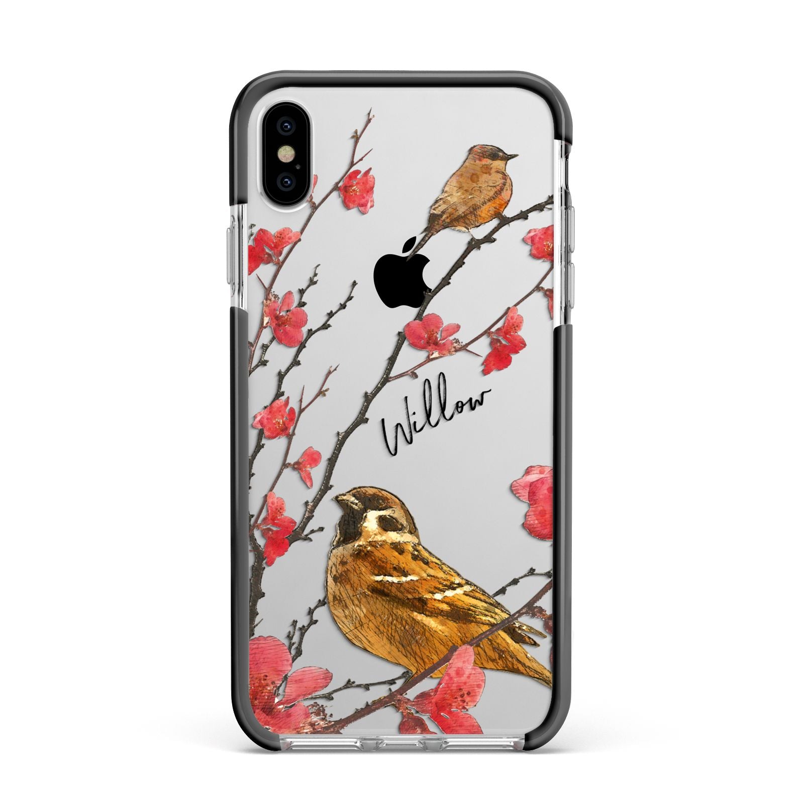 Personalised Birds Apple iPhone Xs Max Impact Case Black Edge on Silver Phone