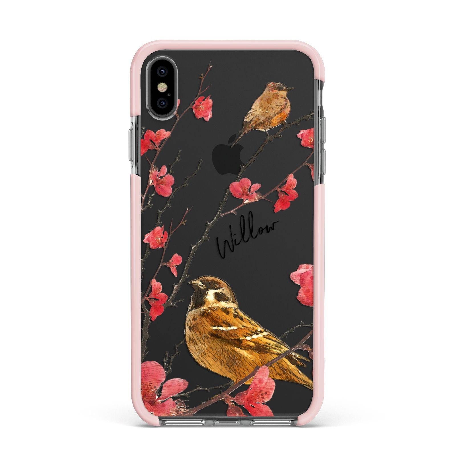 Personalised Birds Apple iPhone Xs Max Impact Case Pink Edge on Black Phone