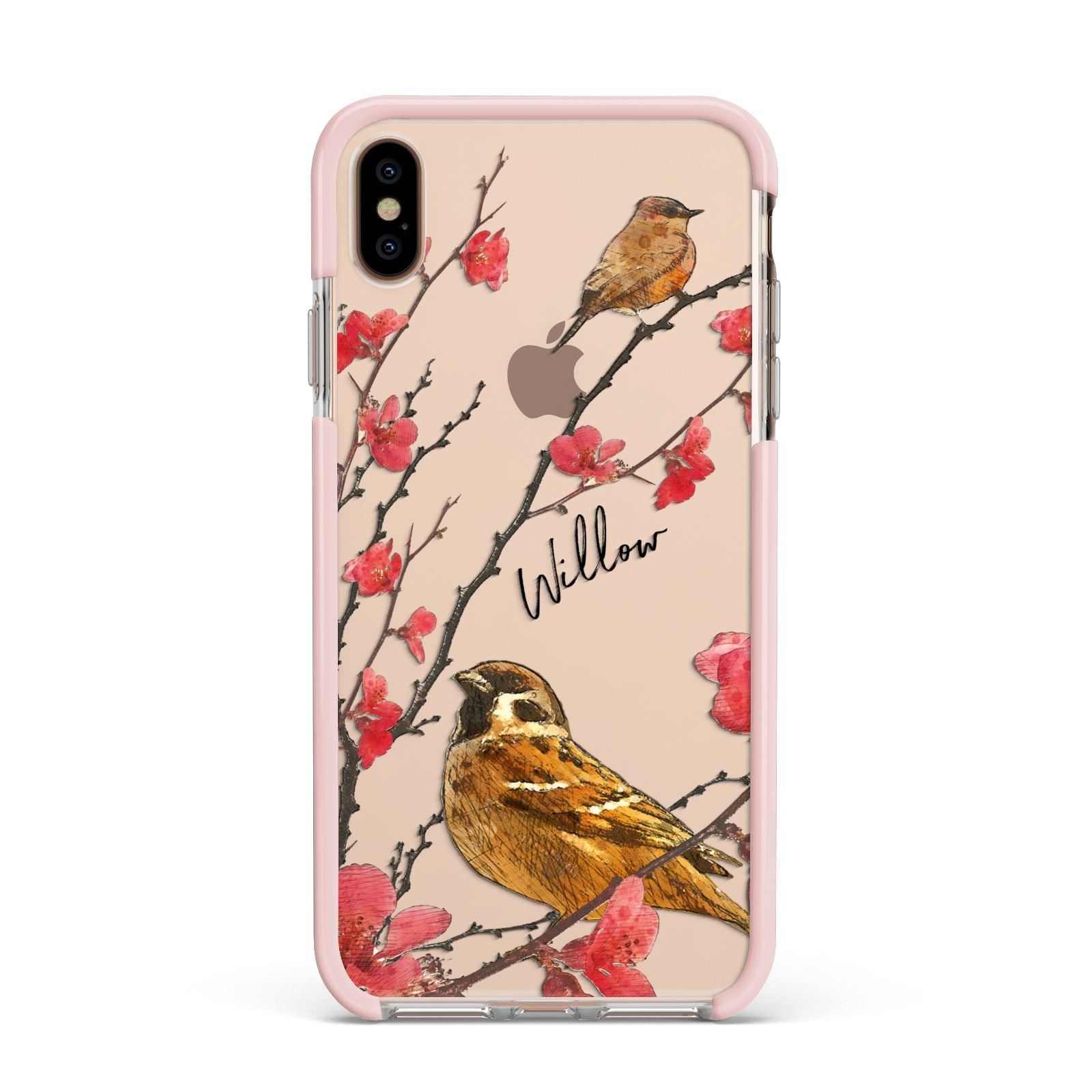 Personalised Birds Apple iPhone Xs Max Impact Case Pink Edge on Gold Phone