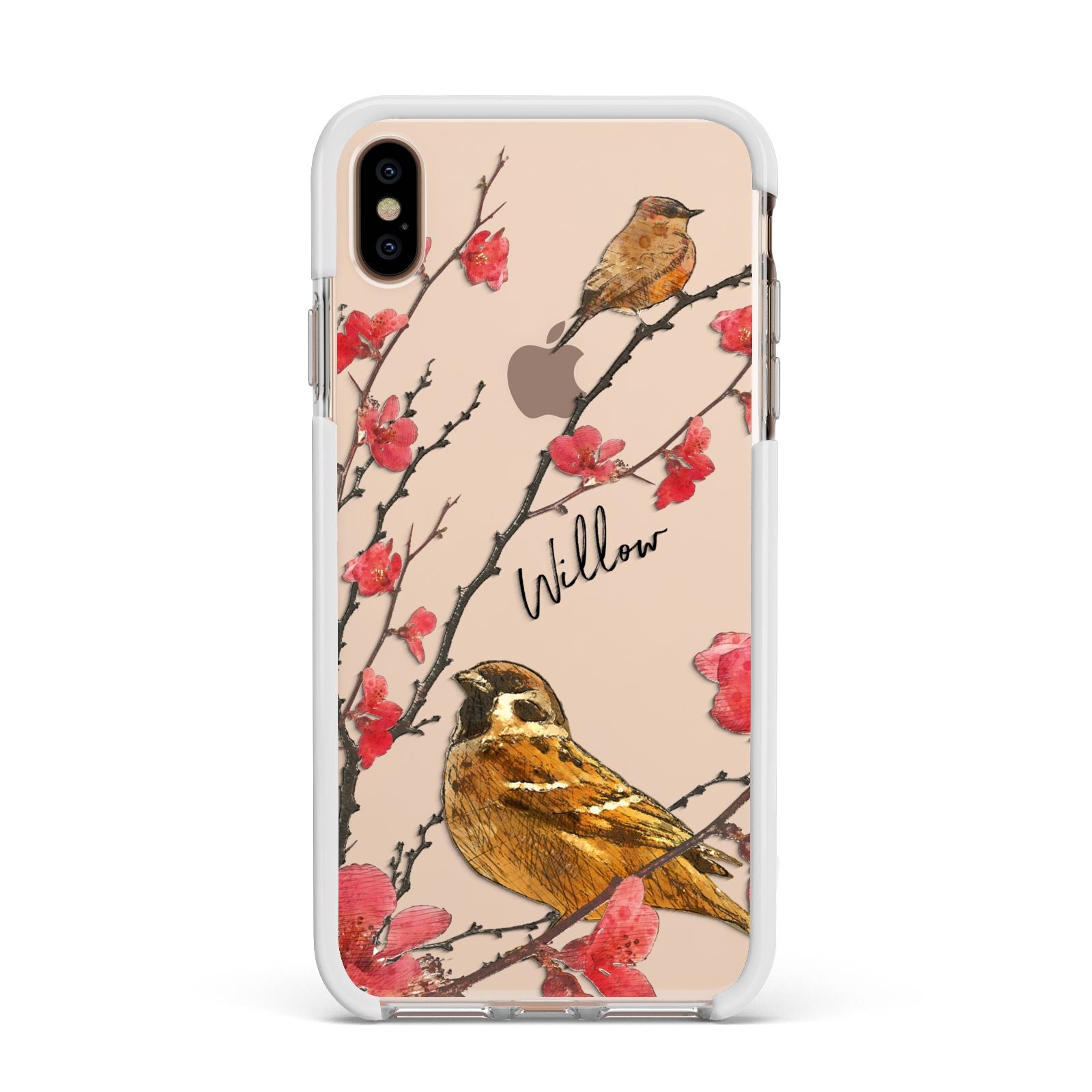 Personalised Birds Apple iPhone Xs Max Impact Case White Edge on Gold Phone