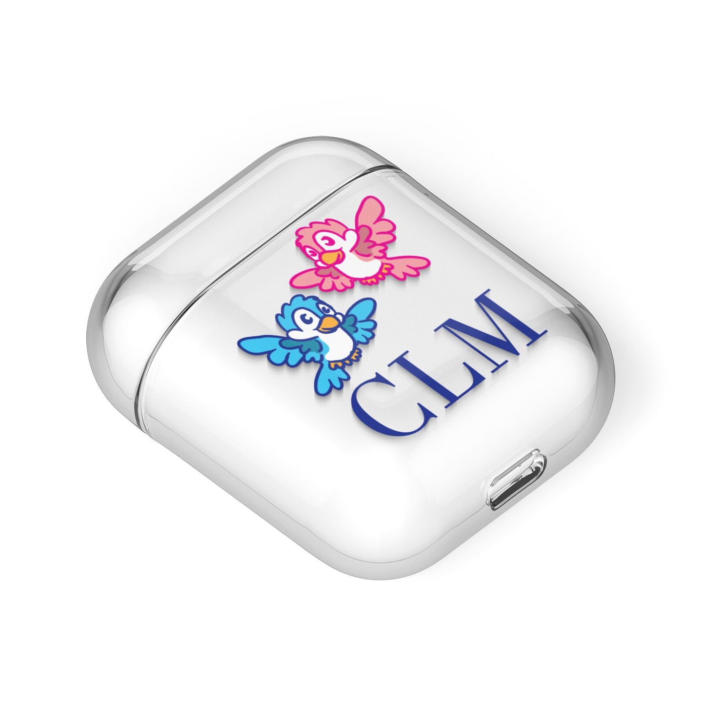 Personalised Birds Initials Clear AirPods Case Laid Flat