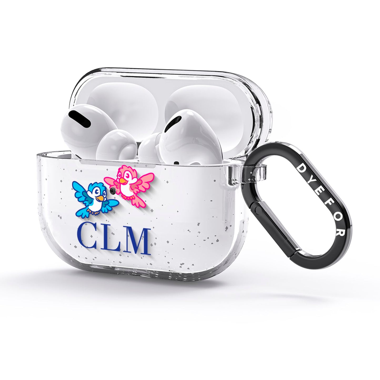 Personalised Birds Initials Clear AirPods Glitter Case 3rd Gen Side Image